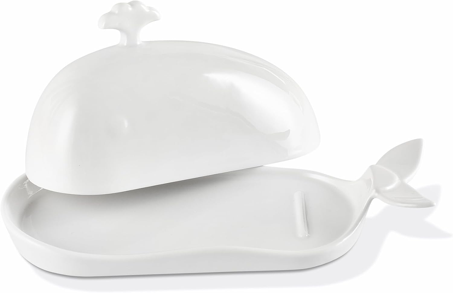 White Ceramic Butter Dish with Cover, Fit Both Western Stubbies and Elgin Butter Sizes Alike, Ideal to Savour Relaxed Meal with Family and Friends image number 1