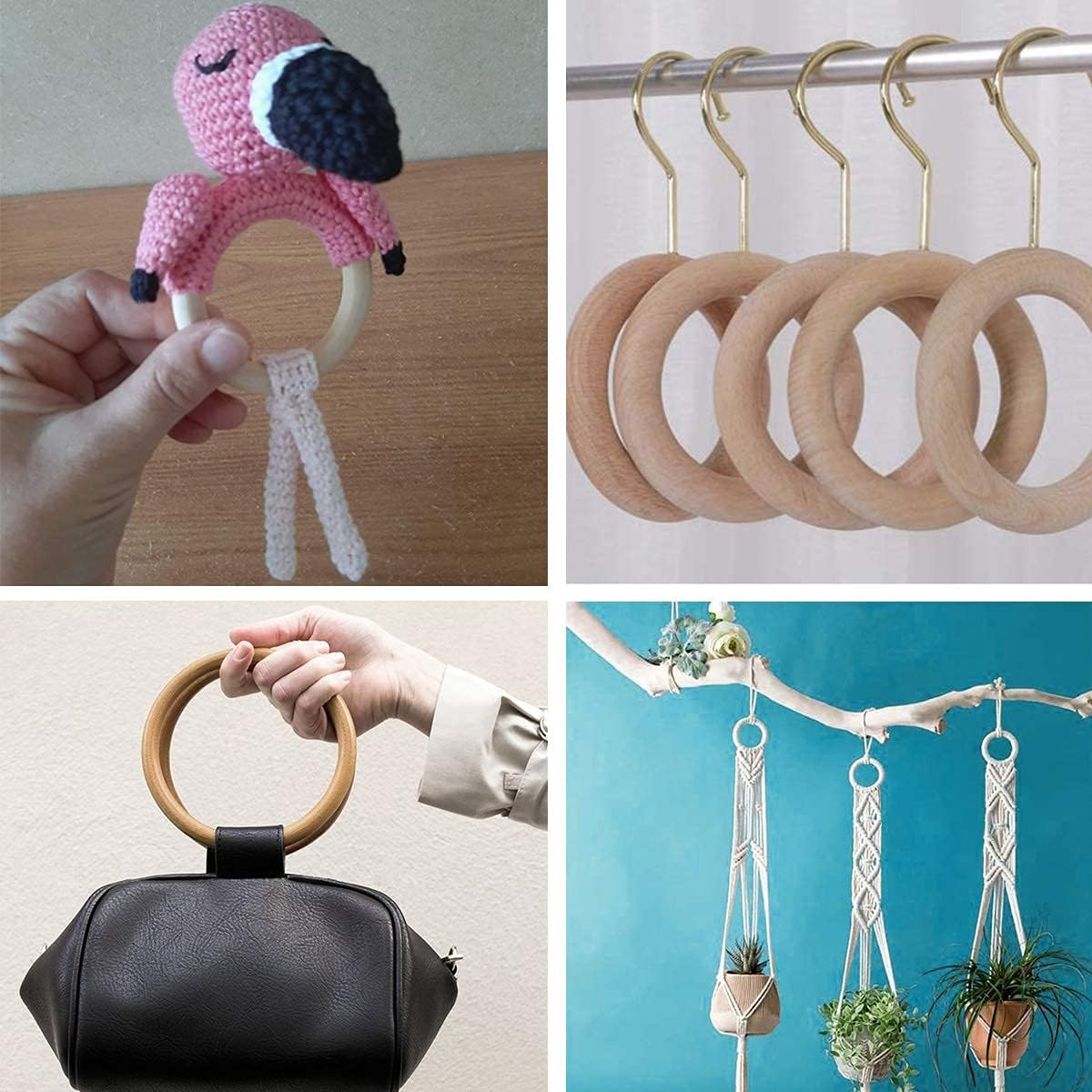 Natural Wooden Rings, 30 Pcs Macrame Rings, 50Mm/2Inch Loops for Crafts Jewelry Making DIY Project image number 1