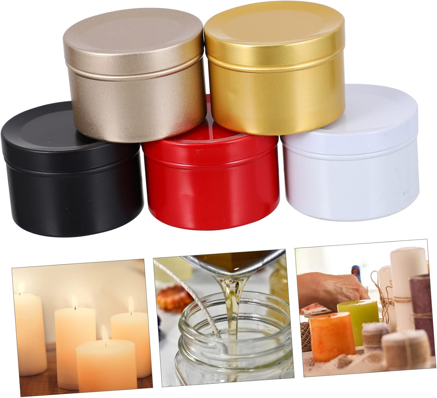 AUTSUPPL DIY Craft Project Essential 5Pcs Metal Canisters for Candle Christmas Treats Cream Dry Goods Storage image number 6