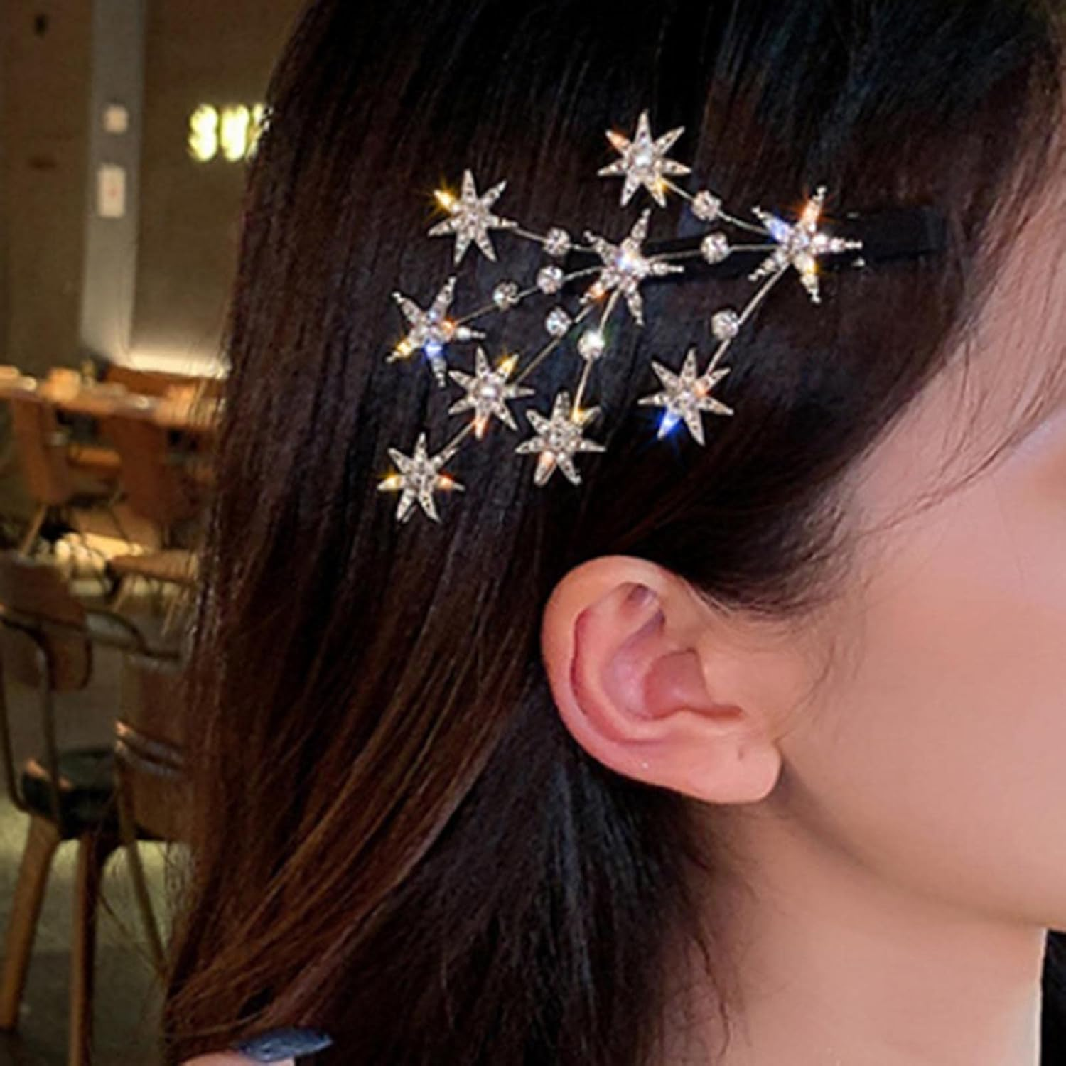 Wendalern Vintage Crystal Star Hair Clip Barrette Cluster Star Hair Clip Pin Branch Star Rhinestone Headpiece Silver Crystal Hair Clip Bridal Hair Accessories for Women and Girls image number 1