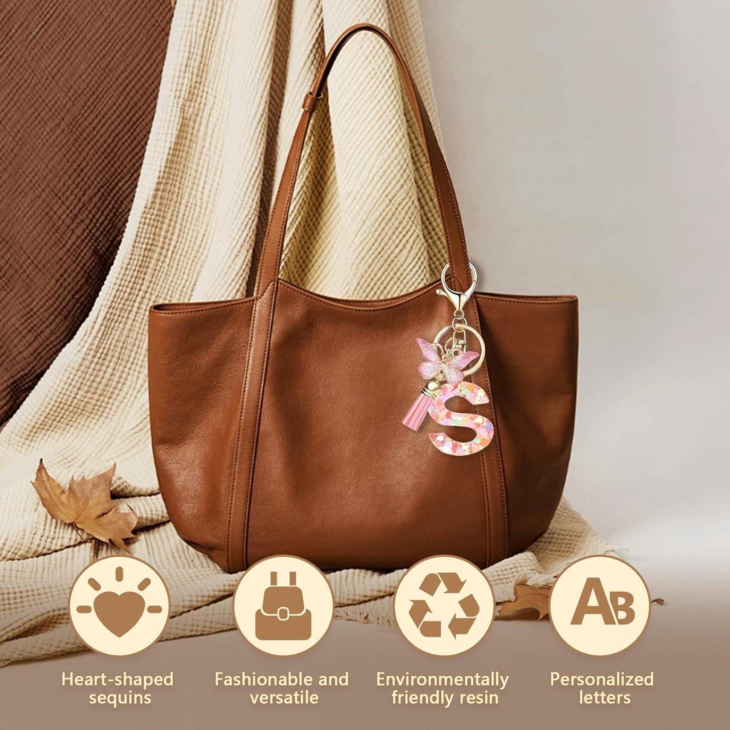 DAMCONME Bridal Shower Gifts,Personalized Bridesmaid Wedding Gift Set&ndash;Initial Glass Cups with Lids and Straws,Initial Letter Keychain&ndash;Unique Bachelorette Party Supplies Gifts for Sister Bestie&ndash;S