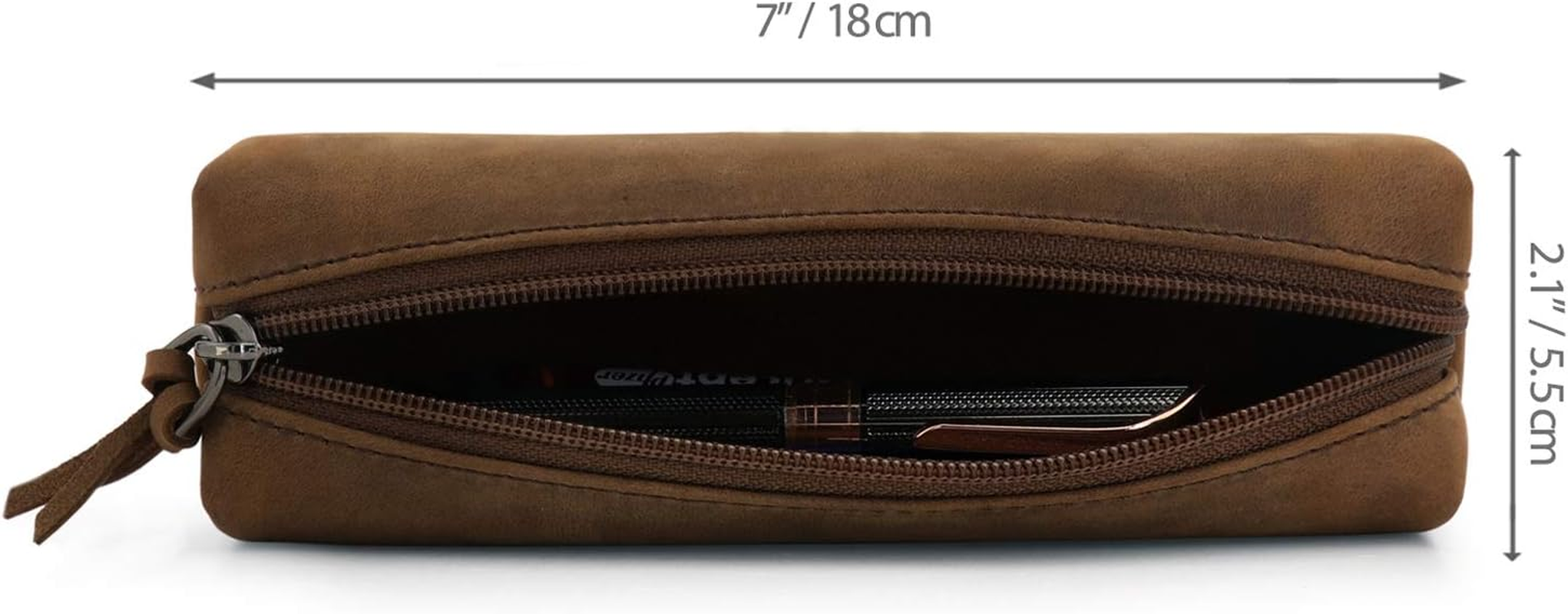 Otto Angelino Genuine Leather Zipper Pen, Pencil & Cosmetic Case image number 7