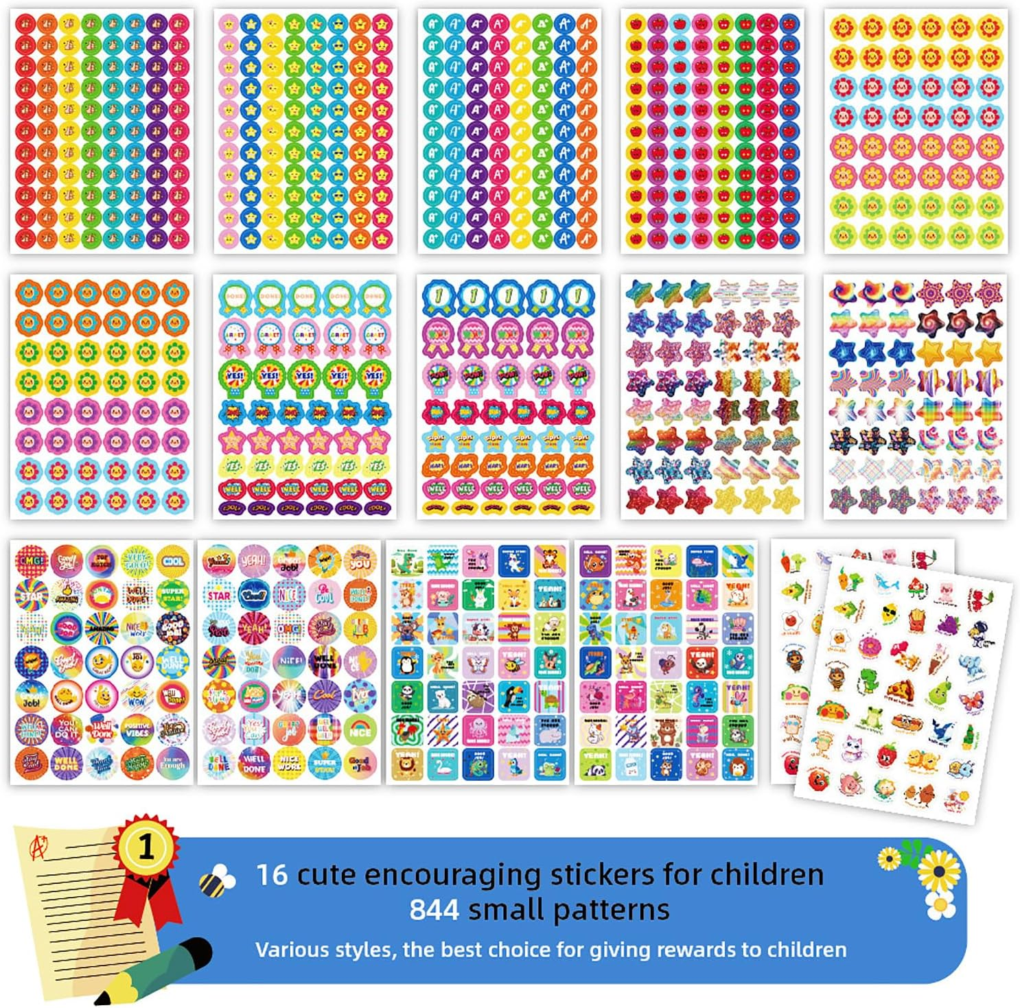 OSYLICT Reward Stickers for Kids,844Pcs Incentive Motivational Sticker,Cartoon Animals Star Praise Positive Encouragement Stickers for Home School Classroom Elementary Gifts image number 2