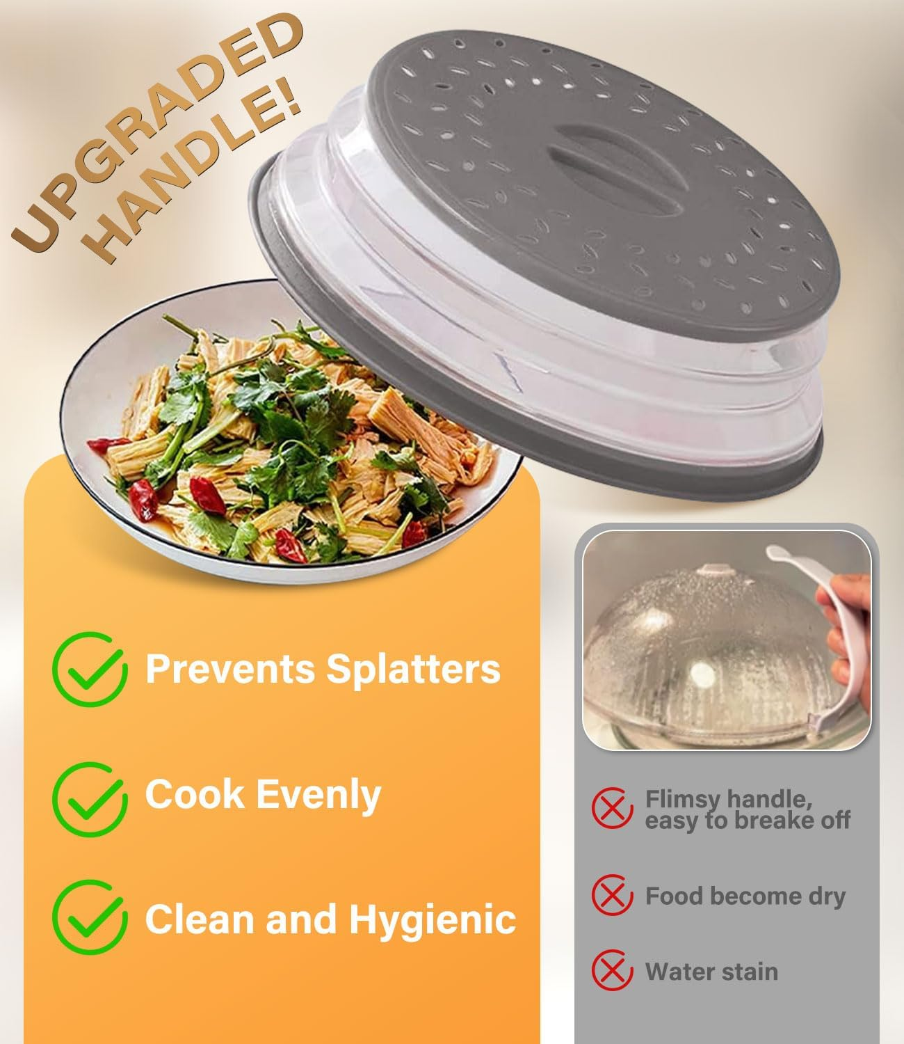 Microwave Cover Collapsible - 3 Pack Silicone Food Plate Lid Covers 21.5/27/31 Cm, BPA Free Vented Splatter Guard Lid with Grip Handle, Kitchen Gadget with Steam Vent & Colander for Meal Prep image number 4