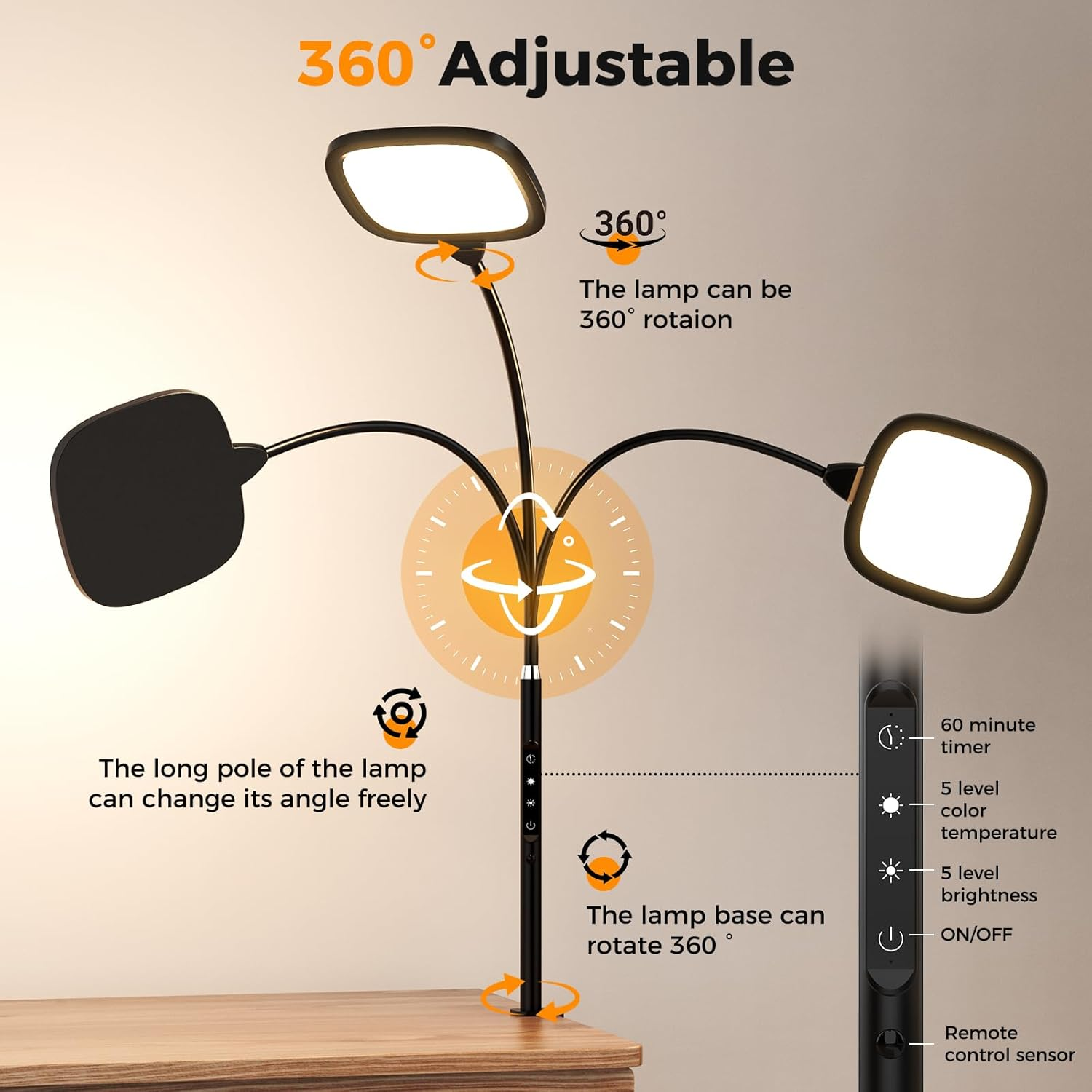 Clip on Desk Lamp for Home Office, 5 Color Modes & 5 Brightness, 1H Auto-Off Night Light Lamp, Flexible Gooseneck Book Light with Remote, Eye-Caring Clip on Table Lamp for Monitor, Study, Work image number 2
