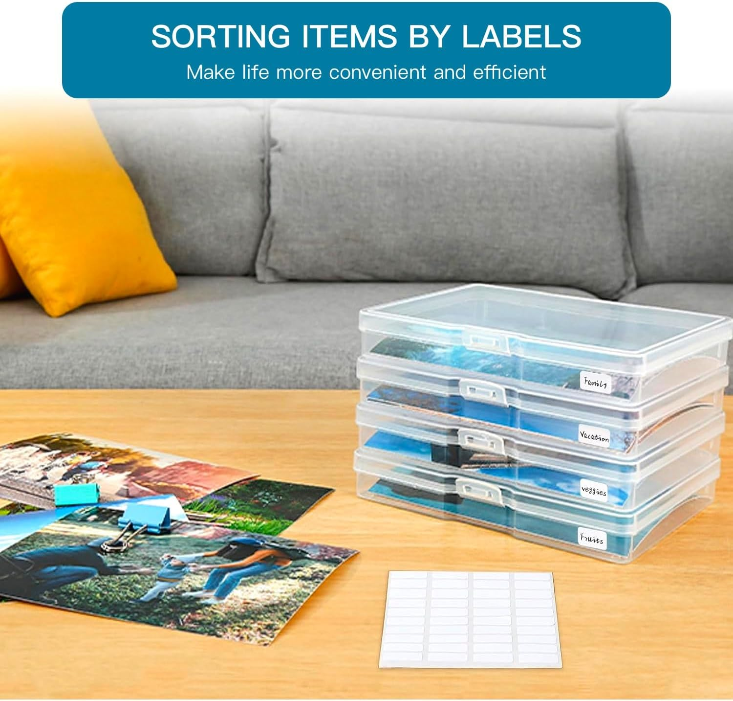 7-Pack Archival Photo Storage - 5X7" Crystal Clear Craft Organizers with Adjustable Dividers & Ergonomic Handle, Acid-Free Scrapbook Boxes for Photos, Stamps, Memorabilia Preservation (Clear, 7) image number 2