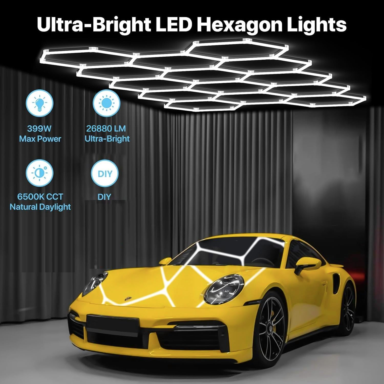 Hexagon Garage Lights LED Super Bright 6500K Honeycomb Hexagon Ceiling Shop Light Fixture for Hex Wall Mount Lighting for Garage Workshop Barbershop，Gym Home - 5Hex image number 5