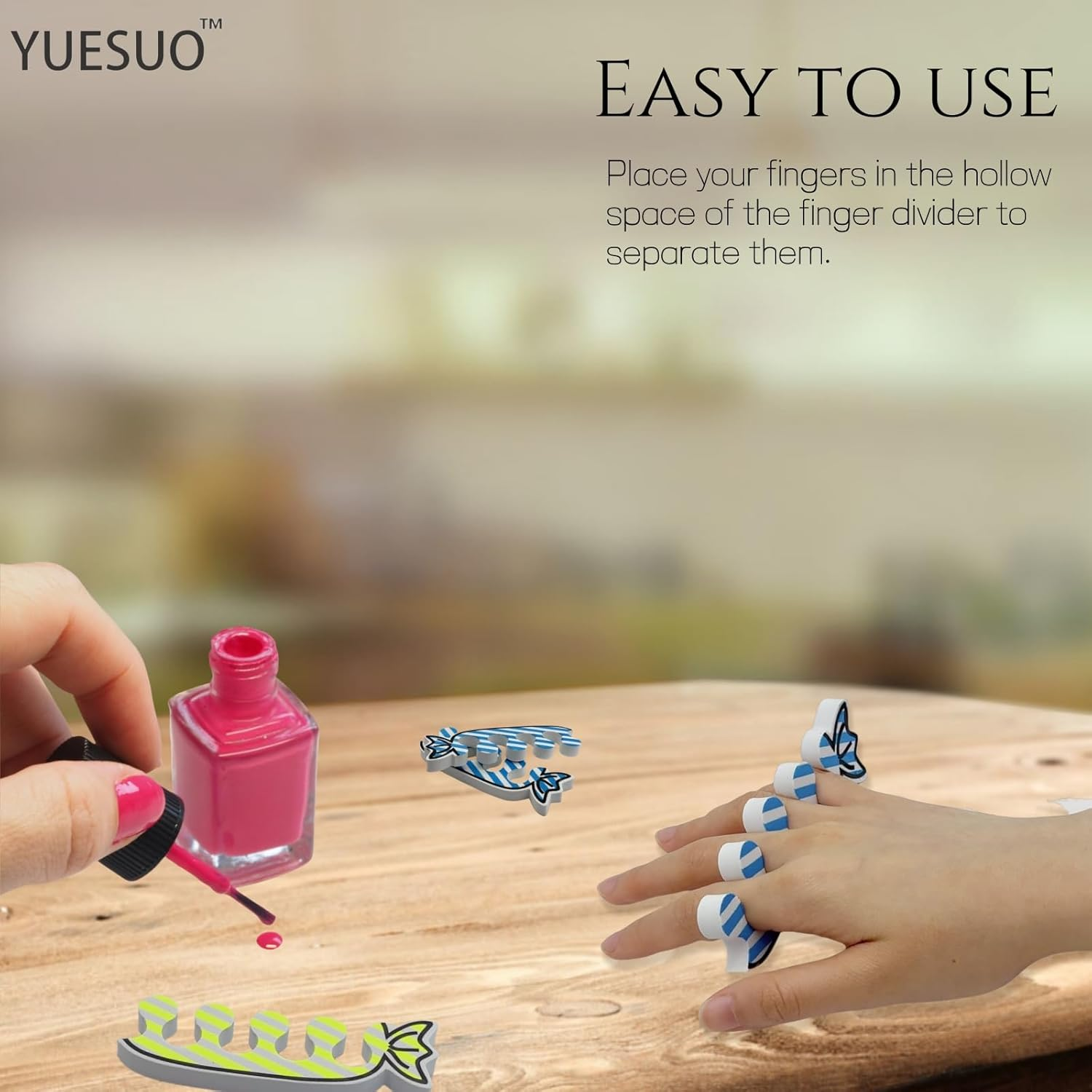 YUESUO 12 Pair Finger Spreader Set High Density EVA Material Finger Divider Spacer Cushions Candy Nail Art Tool (Blue+Pink+Green) image number 2