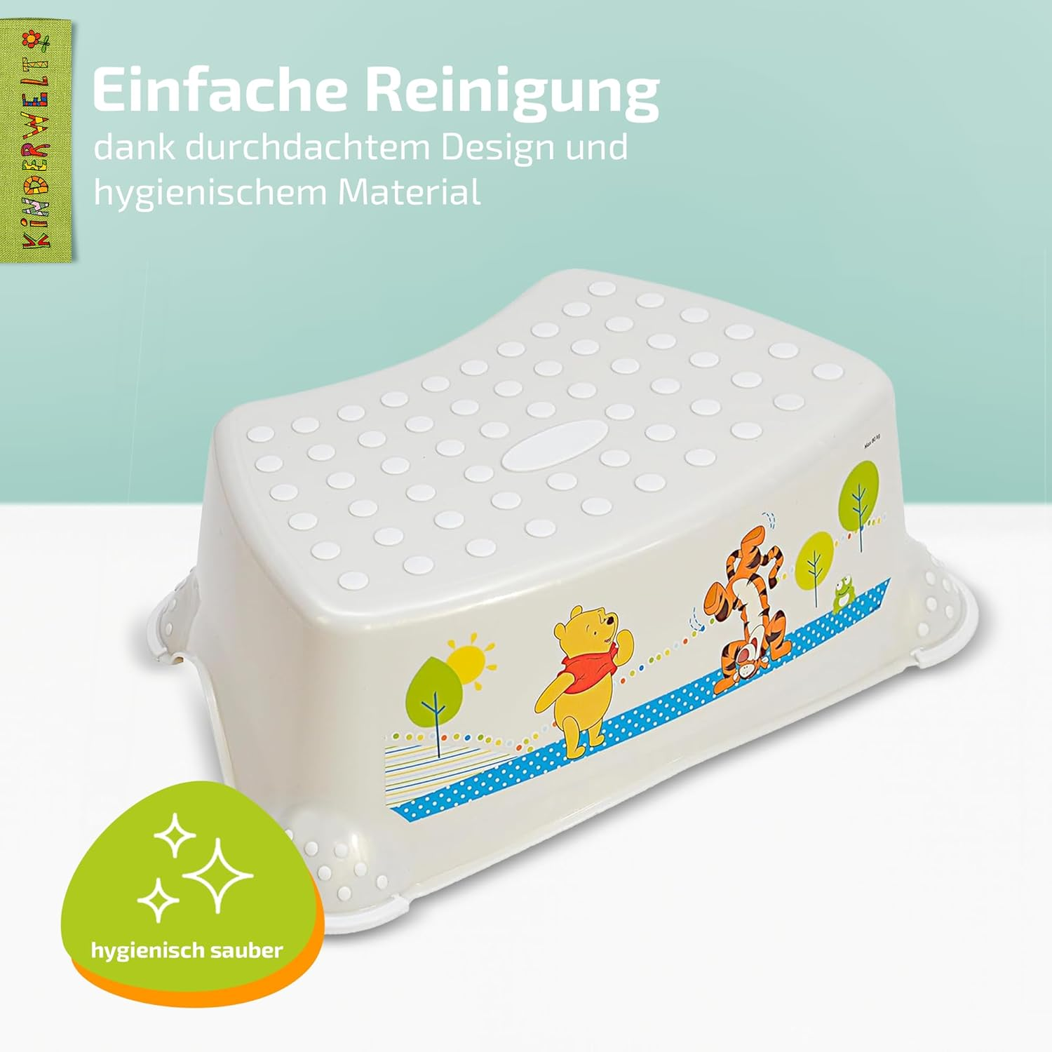 Perl Premium Step Stool Disney Winnie the Pooh Sturdy Stool for Children with Non-Slip Function Pearl White with Unique Grain Individual Comfortable Glitter Effect