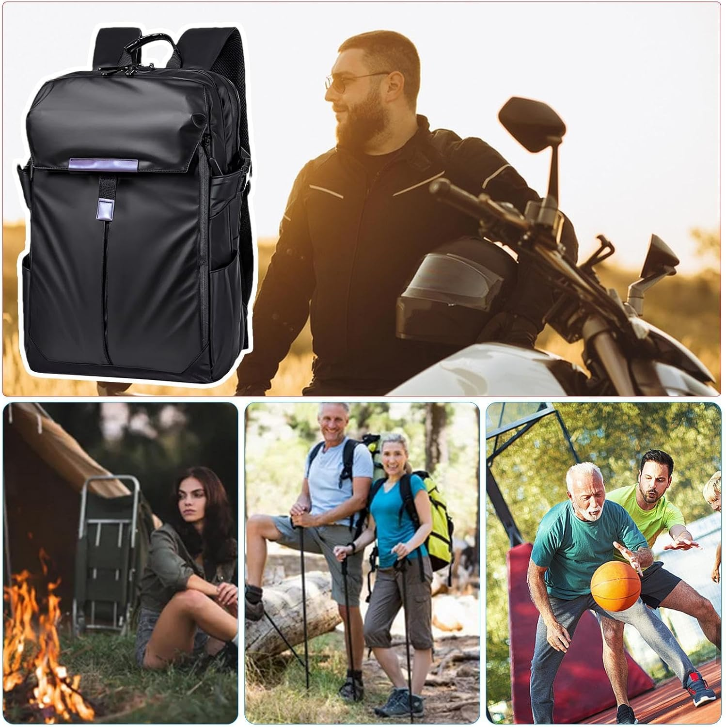 Motorcycle Helmets Bag - Motorbike Helmets Bag Reflective - Travel Laptop Rucksack Helmets Storage Bag Hiking Backpack Motorbike Helmets Bag image number 6