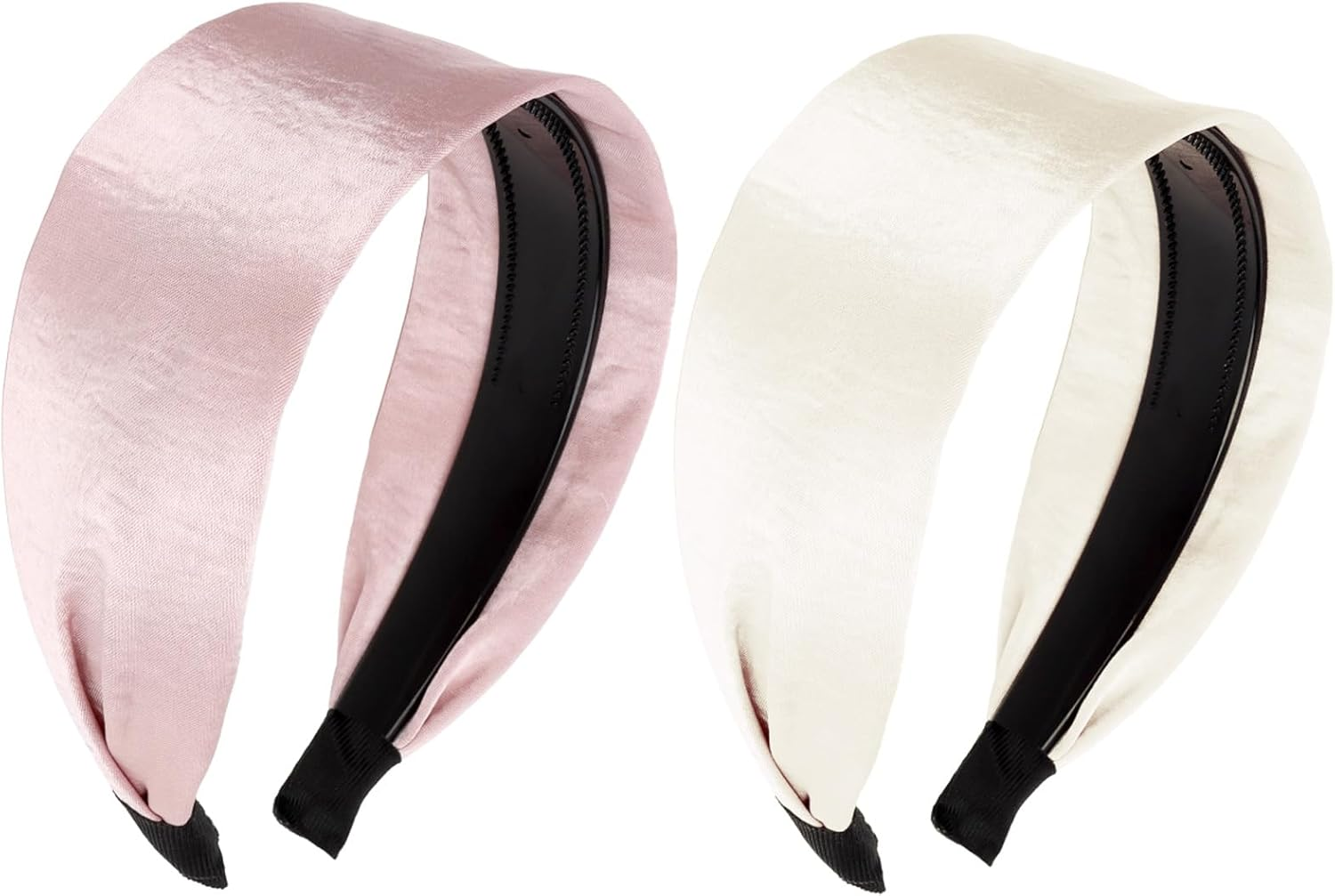 Pruadeor Pack of 2 Satin Wide Headbands, Women'S Fashionable Knot Headband for Women, Hair Accessories, Pink/White image number 3