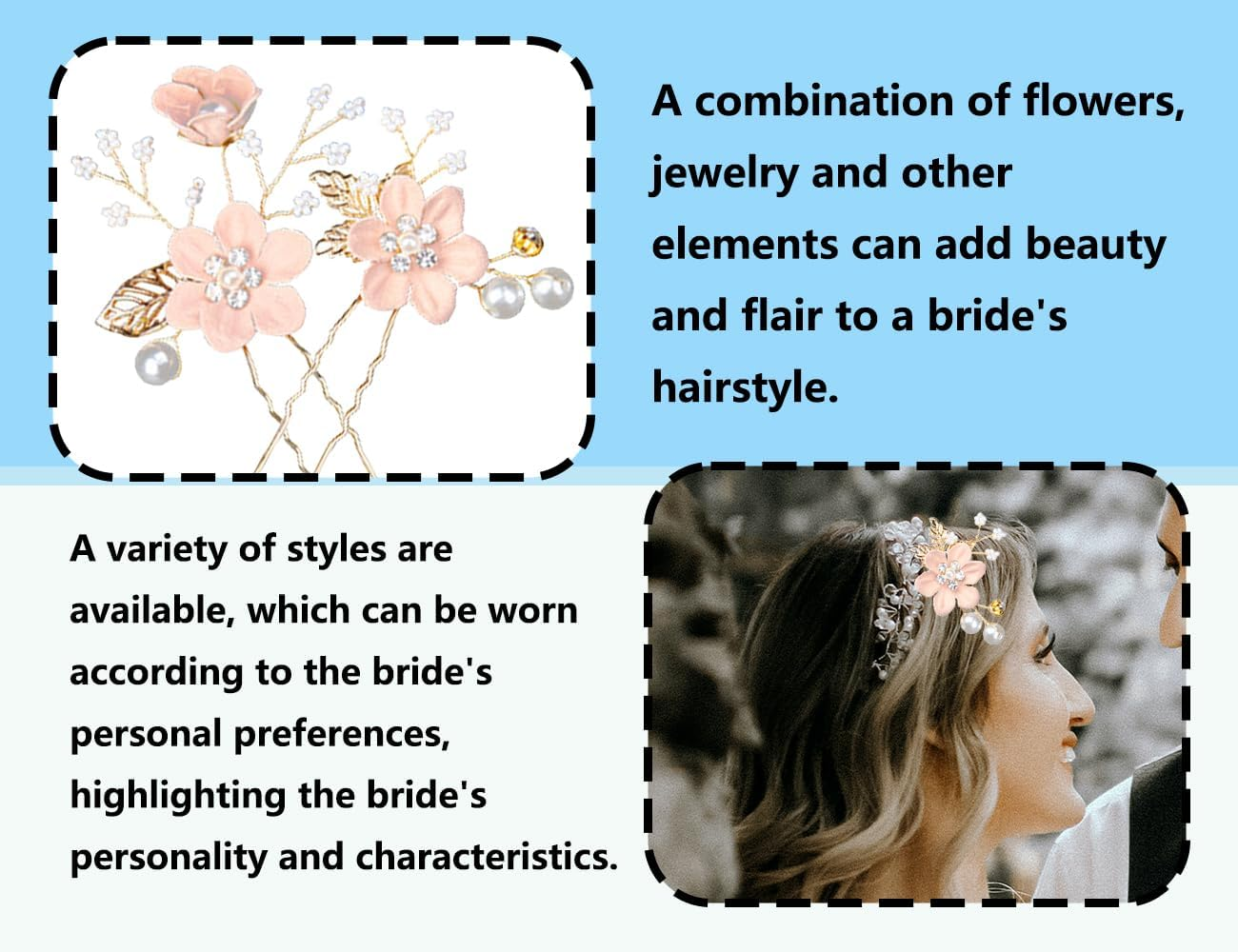 KAPSING Set of 4 Bridal Hair Accessories Wedding Rhinestone Hair Combs Floral Bridal Headpiece Pearl Flower Bridal Hair Accessories Handmade Bridal Hair Comb Hair Clip image number 3