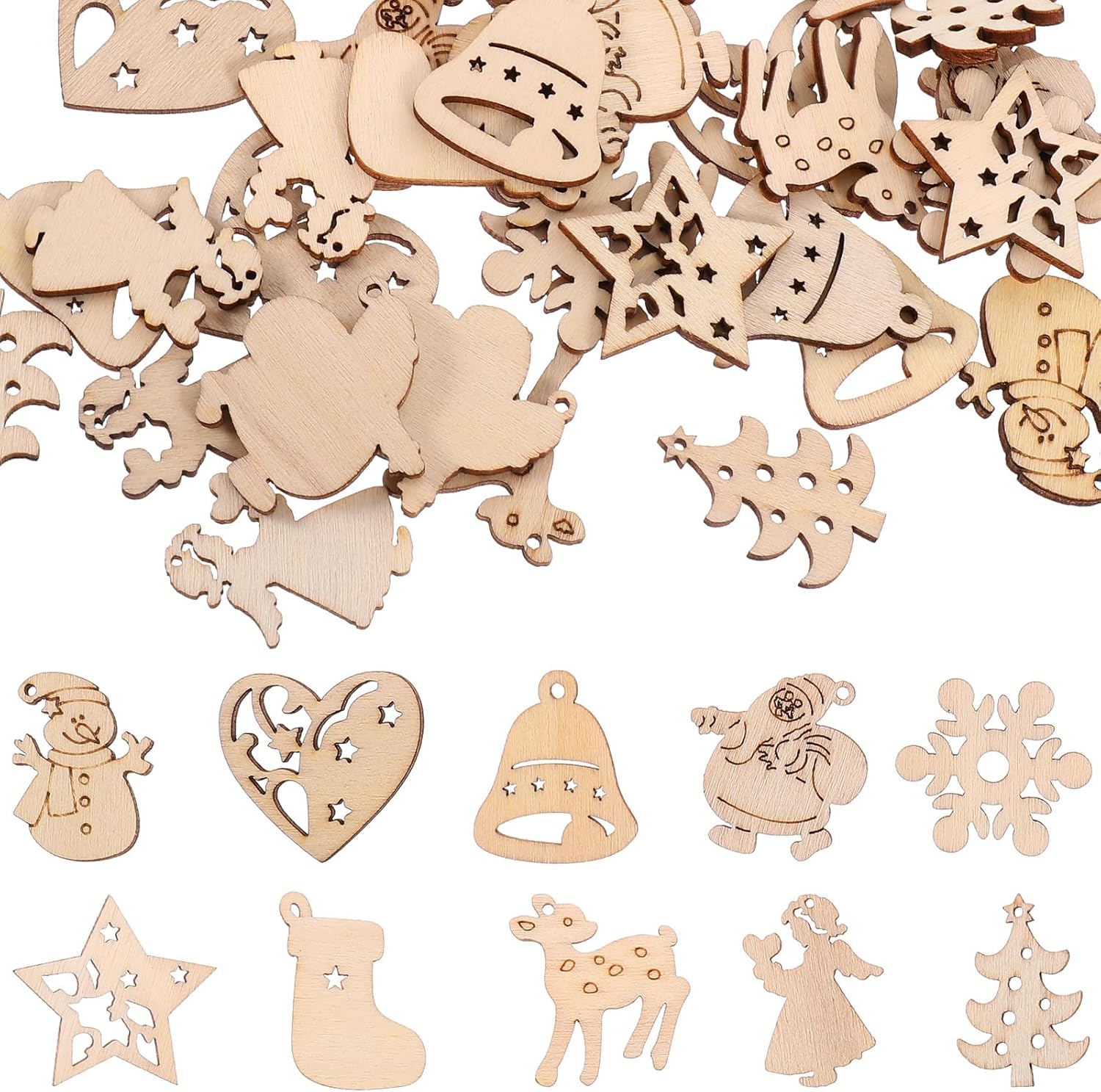 100Pcs Mini Unfinished Wooden Christmas Slice: DIY Christmas Blank Ornaments Wood Slice Cutout for Holiday Winter Xmas Tree Hanging Decoration