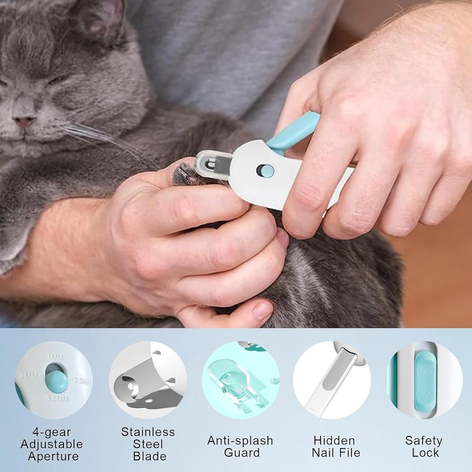 Tuoyi Cat Nail Clipper with Adjustable Aperture, Small Dog Nail Trimmer with 4 Gears & Nail File for Dogs and Cats，Prevent Pet Nails from Cracking image number 3