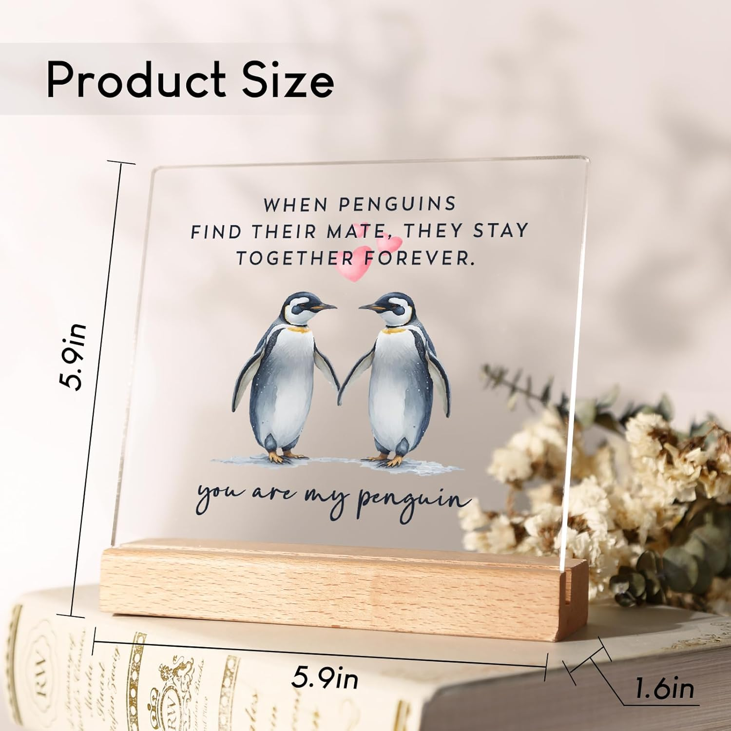 Anniversary Wedding Gifts for Him Her, Funny Penguin Plaque Gift, I Love You Gifts, Romantic Christmas Birthday Gifts for Couples, Girlfriend, Boyfriend, Wife, Husband image number 2