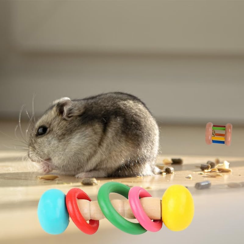 Aoozleny 3Pcs Wooden Hamster Toys - Wooden Rabbit Toys, Hamster Cage Accessories for Small Animals Playing Teeth Grinding Indoor image number 1