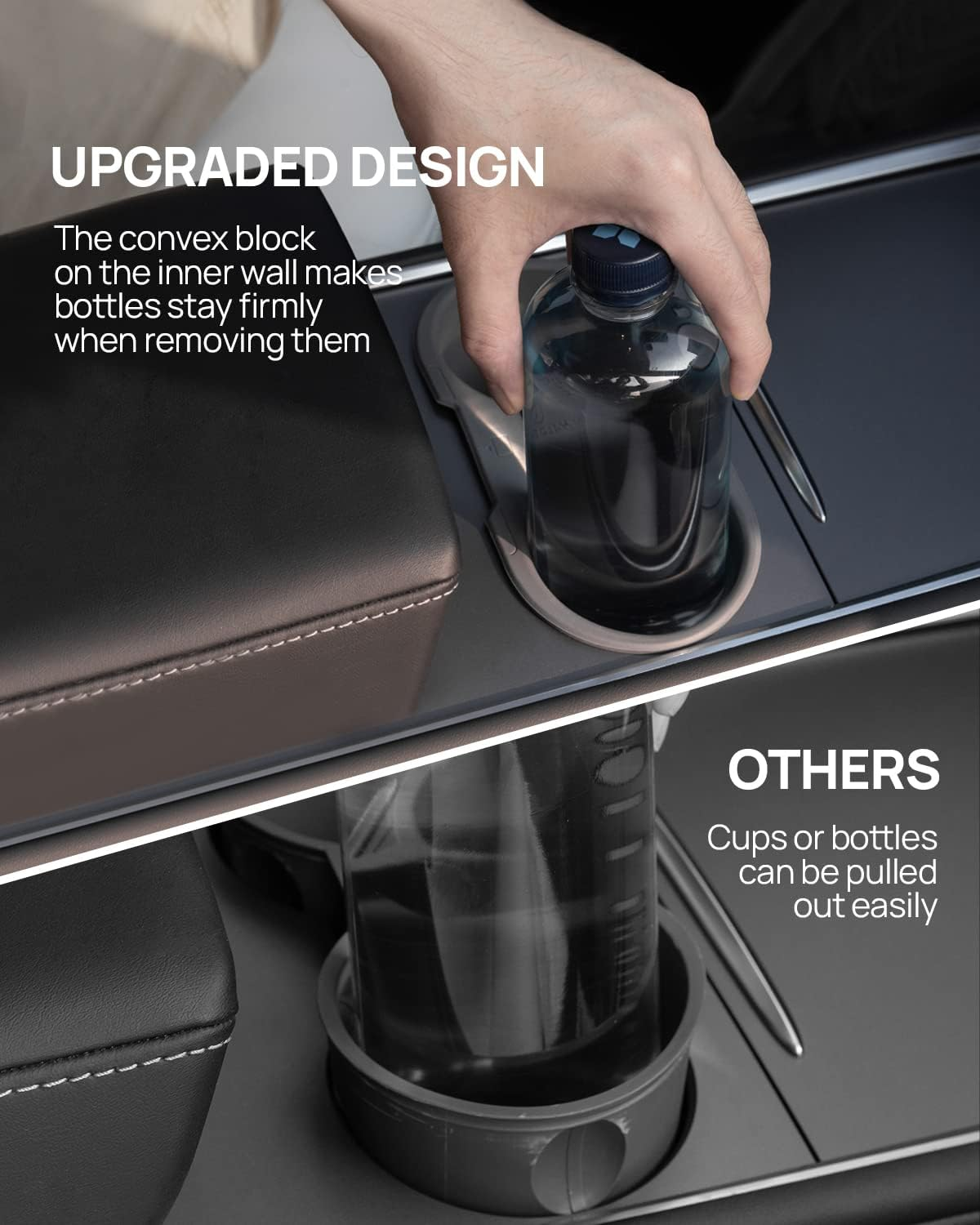 Halo BLK Center Console Cup Holder Insert for 2023 2022 2021 Tesla Model 3 Model Y, Removable & Washable Food Grade Silicone with Key Card Design image number 2