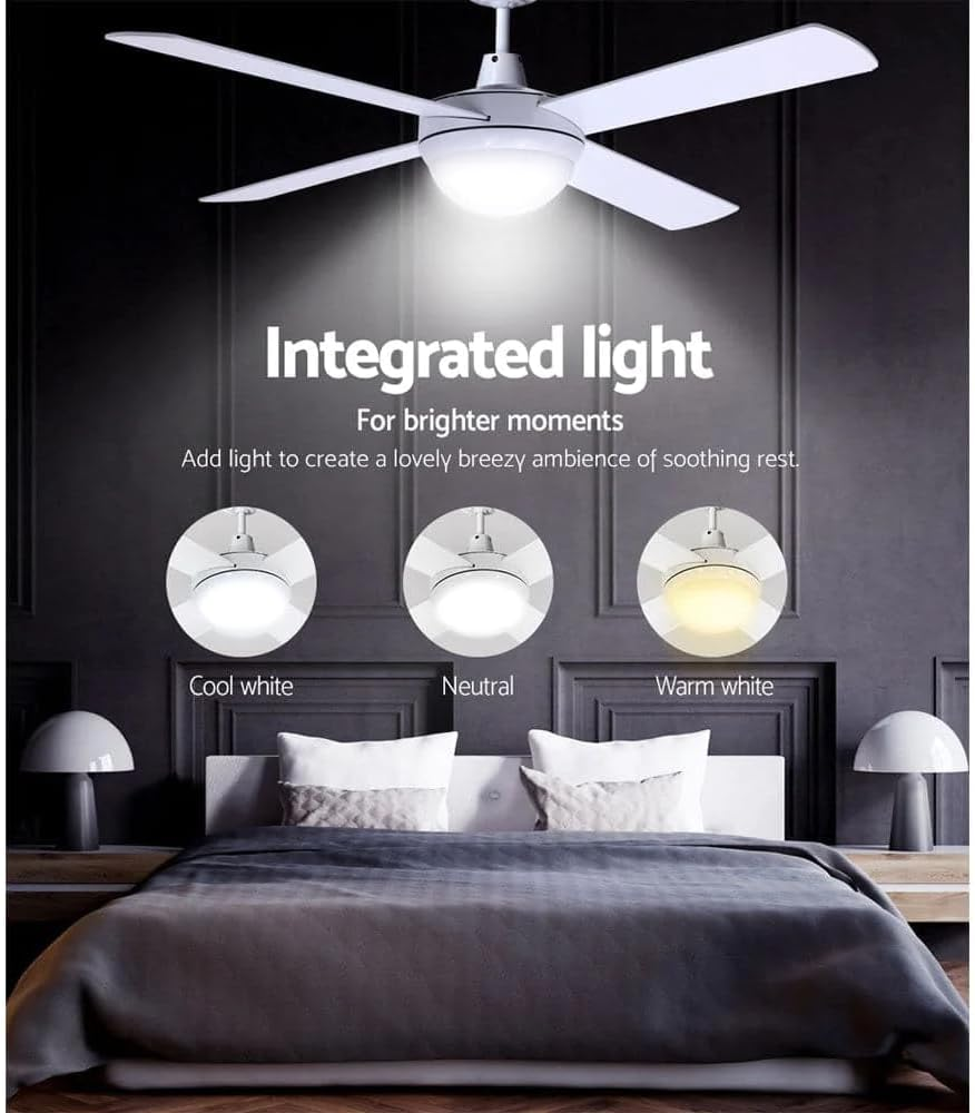 Devanti 52" Ceiling Fan with Light and Remote, 3 ABS Blades, DC Motor, 6 Speeds, 8H Timer, Reversible, 3 Colour Lighting, Quiet Breezes, 130Cm Fan for Indoor Bedroom Living Room - White image number 3