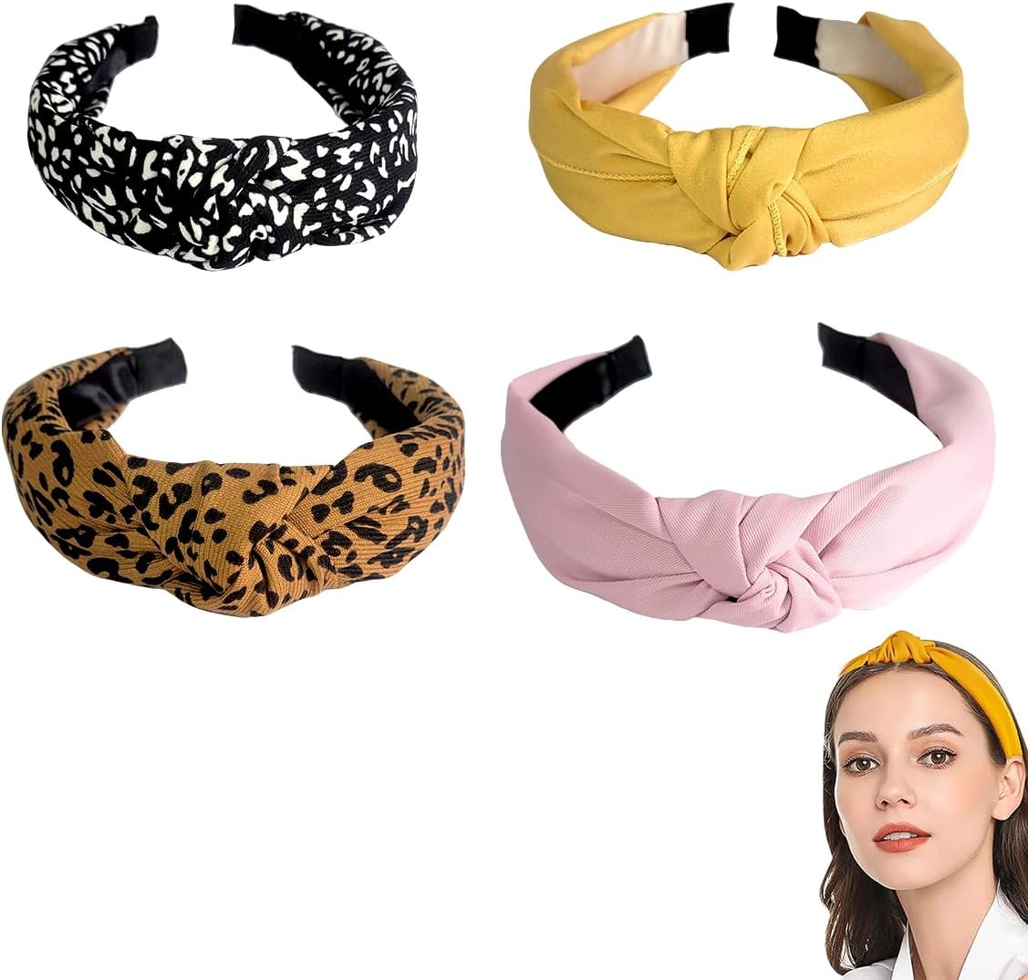 Ruayia Pack of 4 Women'S Headbands, Elastic Hair Bands for Women, Non-Slip, Trendy, Hair Accessories, Headwear, Hair Bands, Wide Non-Slip Headband for Yoga, Workout, Running, Sports
