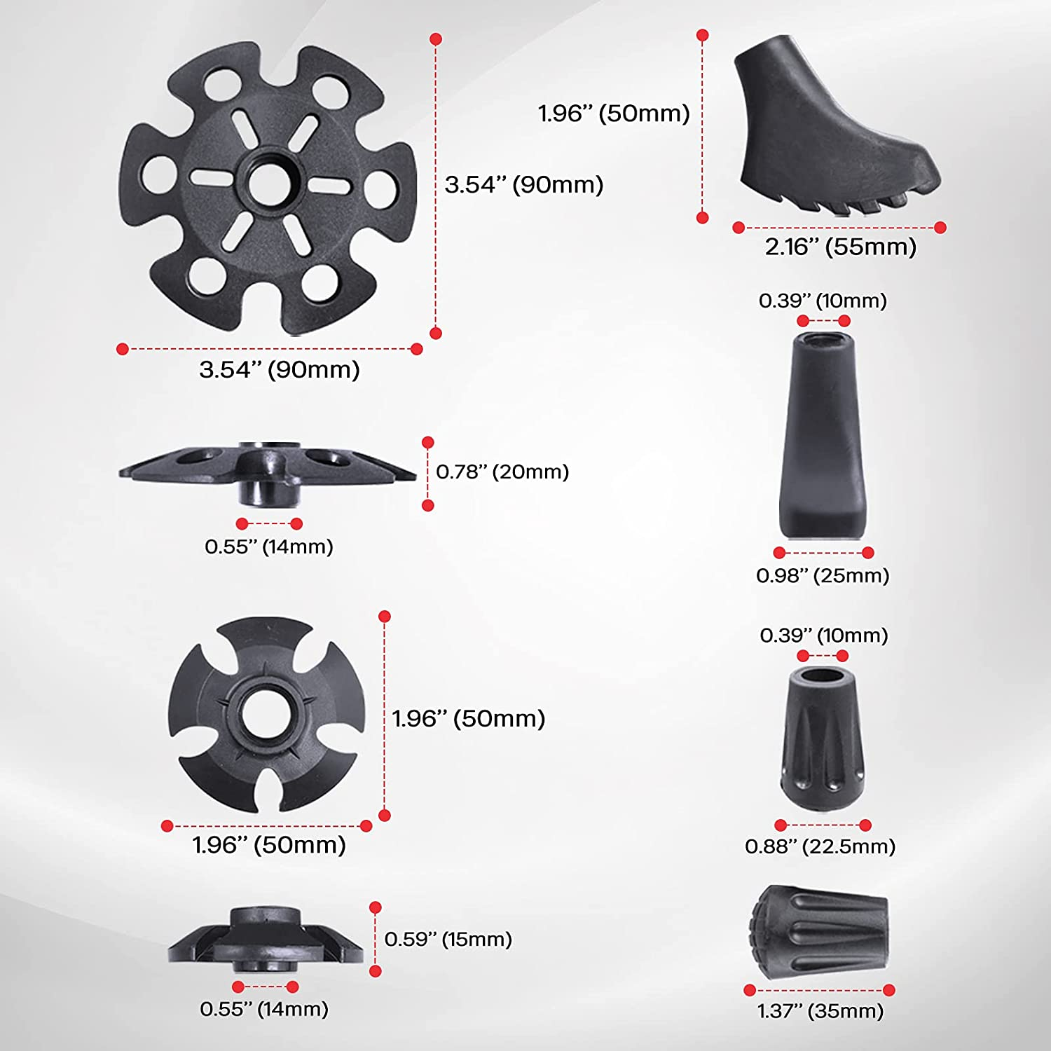 Thefitlife Trekking Poles Accessories Set - Rubber Replacement Pole Tip Protectors Fit Most Standard Hiking, Walking Poles with 11Mm Hold Diameter