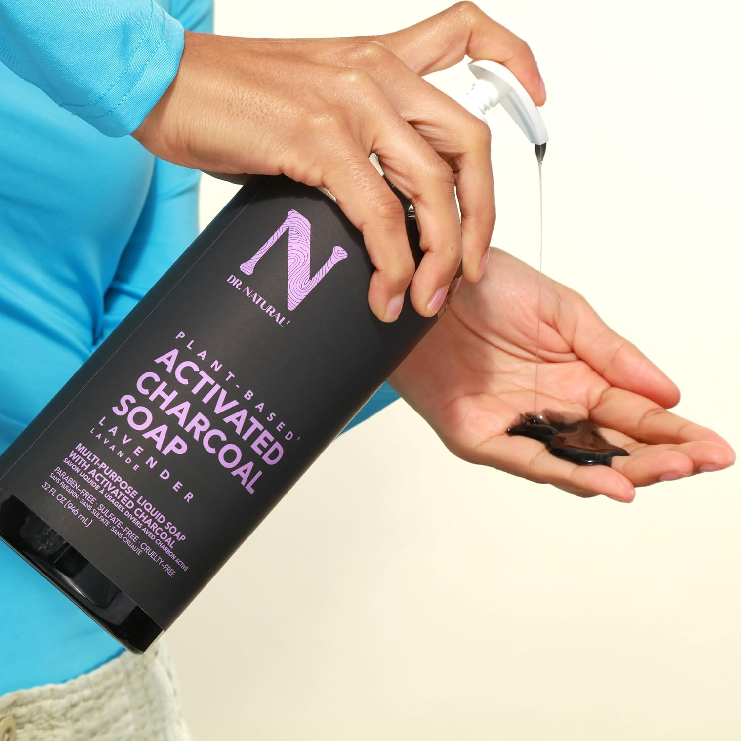 Dr. Natural Activated Charcoal Liquid Soap - anti Acne and Blemishes - Deep Cleansing Body Wash - Gentle Body Soap for Clear Skin - Lavender - 946 Ml image number 5