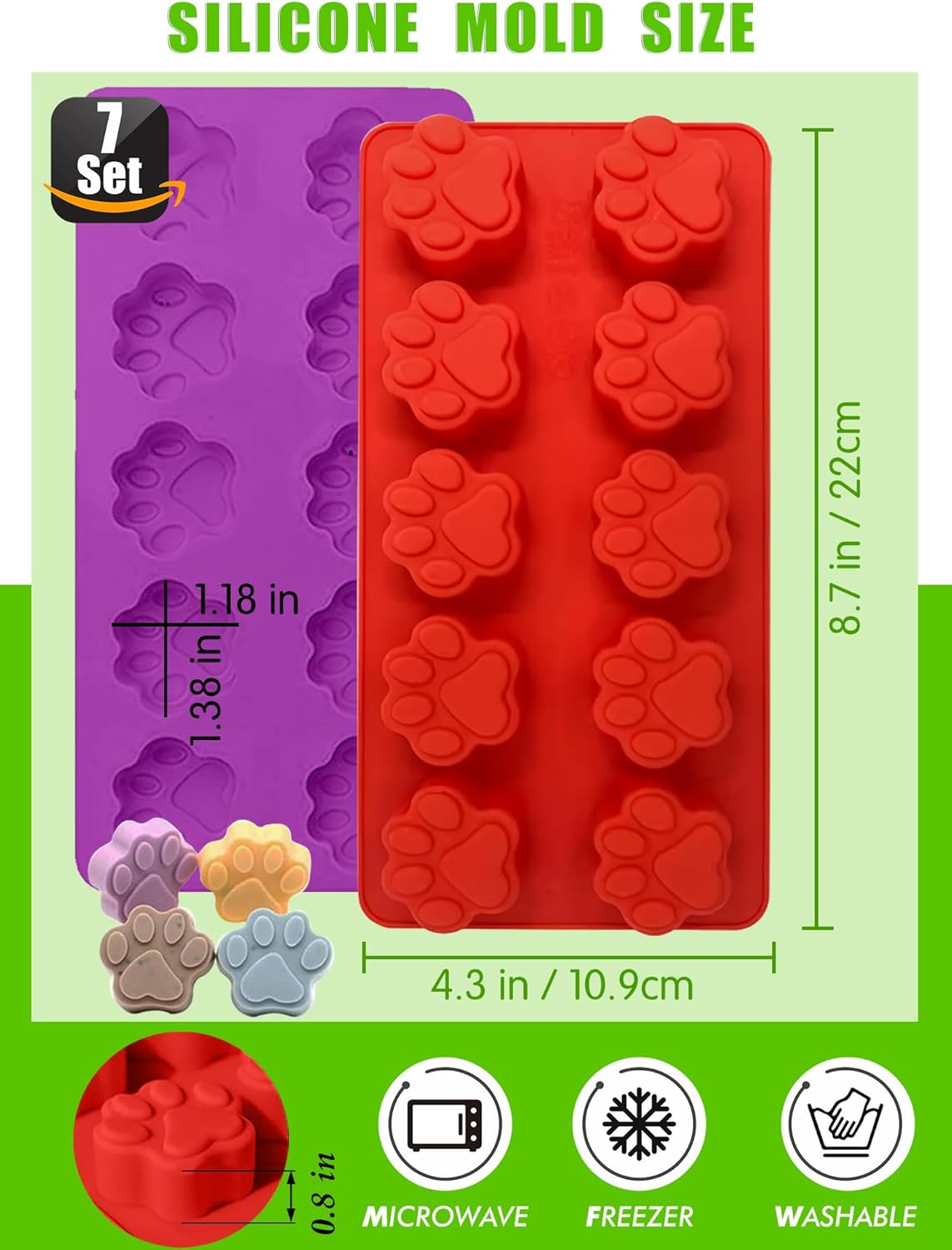 Set of 7，4 Pieces Silicone Molds Puppy Dog Paw & Bone Shaped and 3 Pieces Stainless Steel Bone Cookie Cutter,For Homemade Treats and Cat Animal Paw Ice Candy Chocolate Baking Mold. - Christmas Tree image number 7