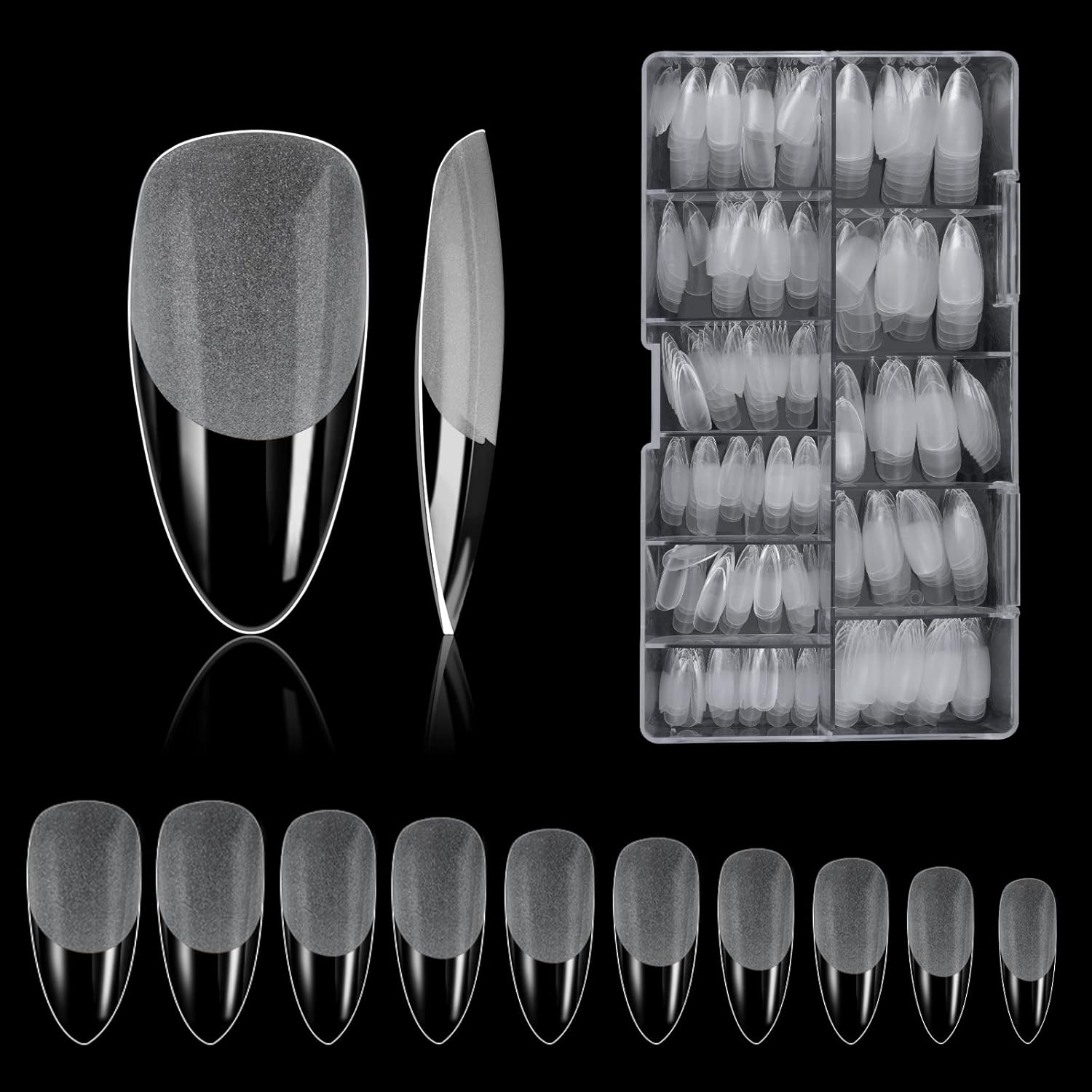 Nail Tips, 500 Pieces False Nail Acrylic Artificial Nail Tips with Storage Case for Nail Salons and DIY Nail Art at Home 10 Sizes (Almond Shape)