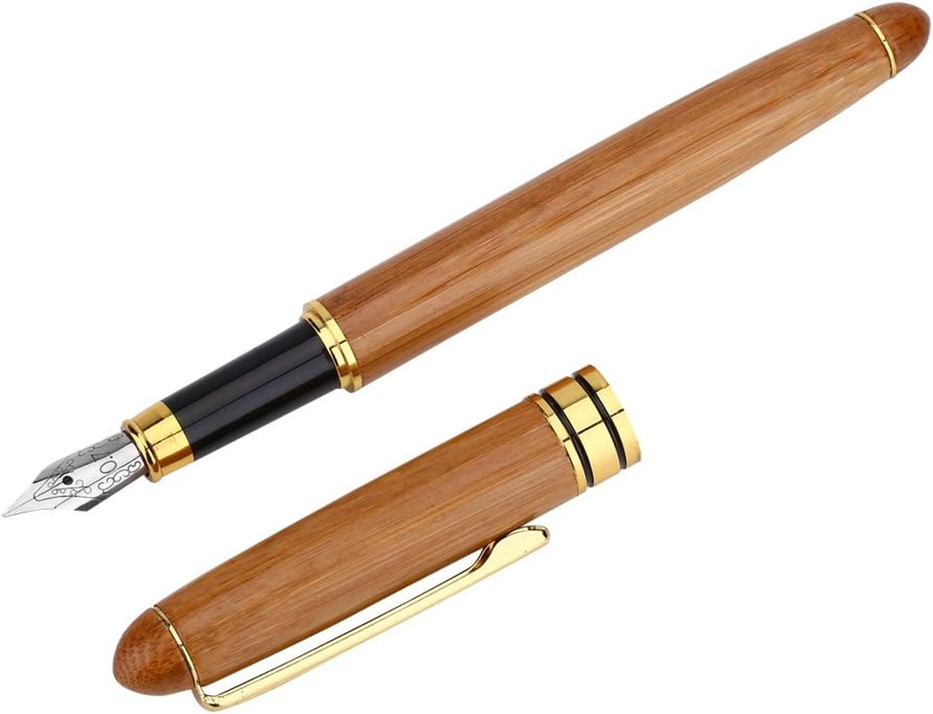 Calligraphy Fountain Pen Set - 5 Sizes, Stub Tip, Bamboo Handle, Piston Ink Container, Multi-Language Art Pen for Gothic, Italic, Arabic Fonts (2.9Mm)
