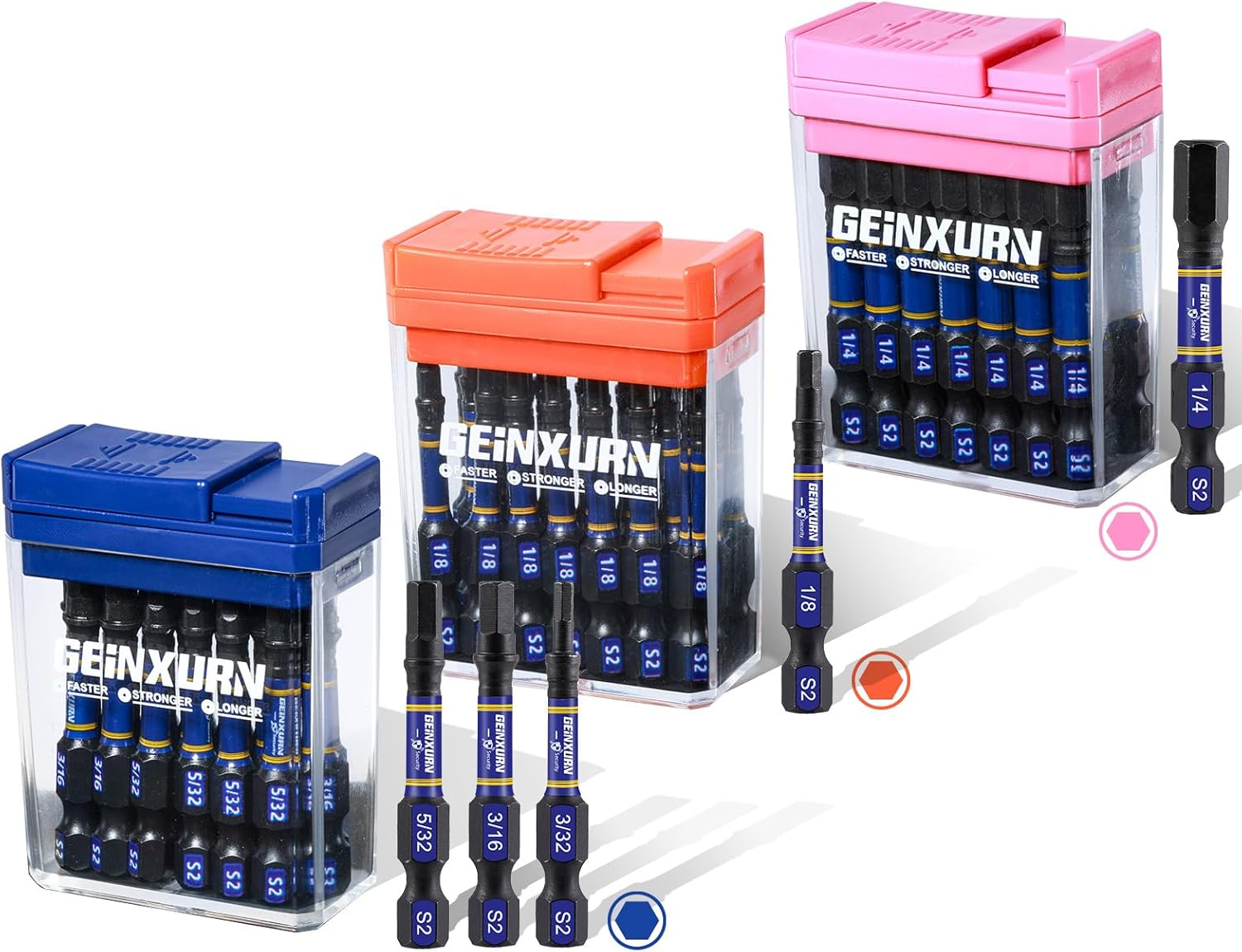 Geinxurn 90 Pieces Impact Screwdriver Bits Set with Colorful Boxes, 2" Magnetic (PH2,PZ2,SQ2,T10,T15,T20,T25,T30) S2 Steel Multi Driver Bits