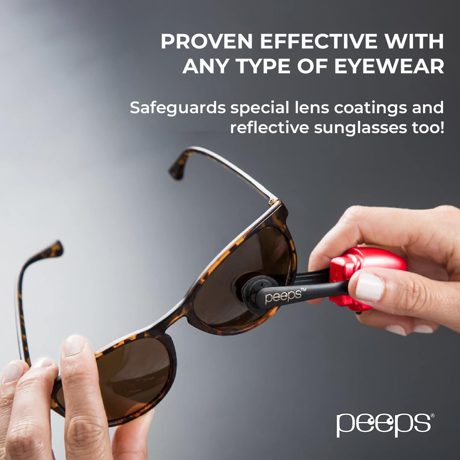 Peeps Compact Glasses Cleaner by Carbonklean | Removes Fingerprints, Smudges, Streaks, Oil & Film | Reusable, Non-Abrasive | Safe for Sunglasses, Reading Glasses, Safety Glasses (Red)
