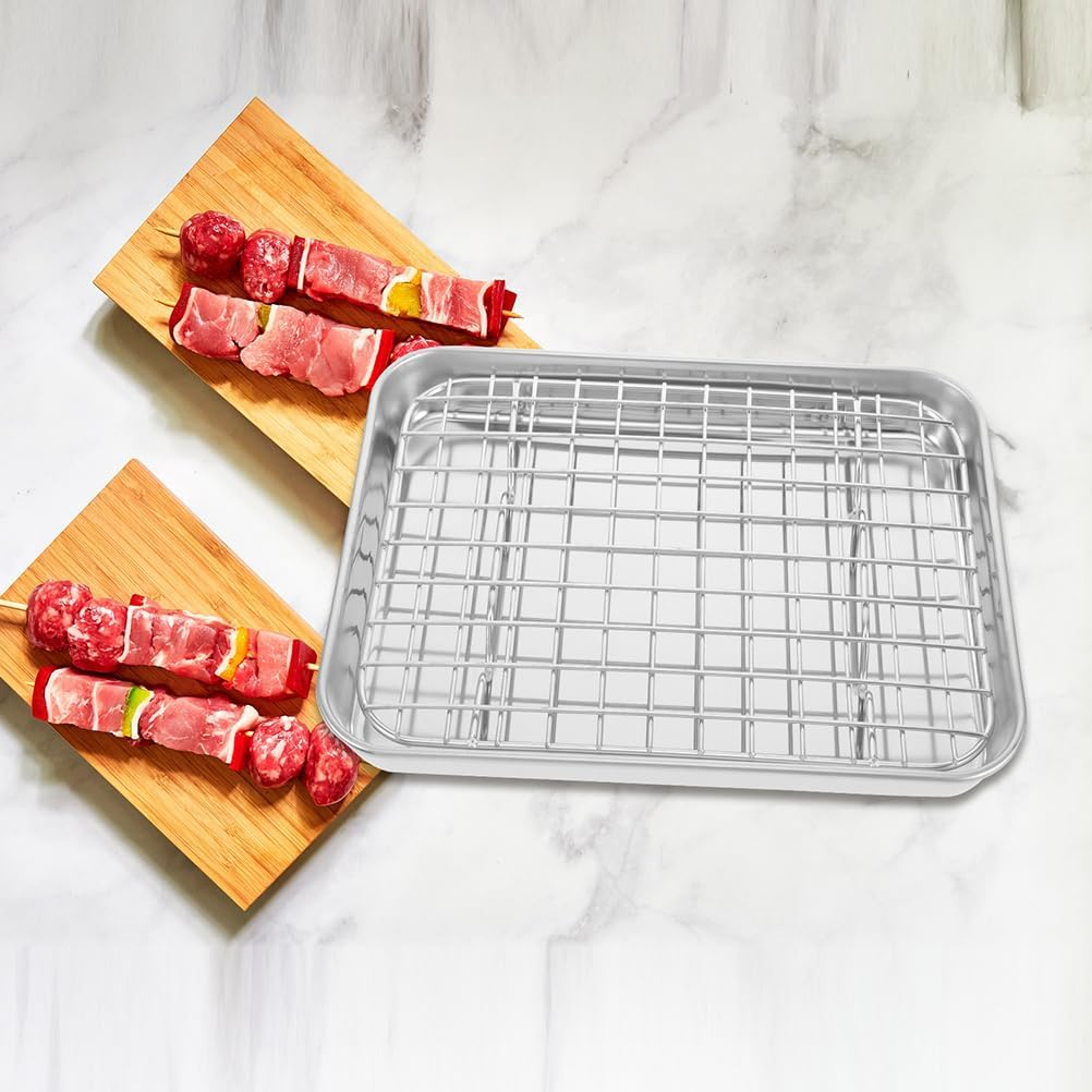 JECOMPRIS Stainless Steel Baking Sheet with Wire Rack Set, Metal Toaster Oven Tray Cookie Sheet Pan Rimmed Sheet for Roasting Cooking Cooling Cookie Bacon Steak image number 2