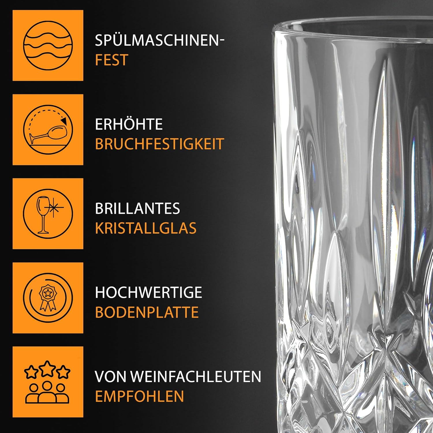 Nachtmann Whisky Glasses, Set of 4, Crystal, 345 Ml, Highland, 95906, 8.2 X 8.2 X 10.2 Cm image number 6