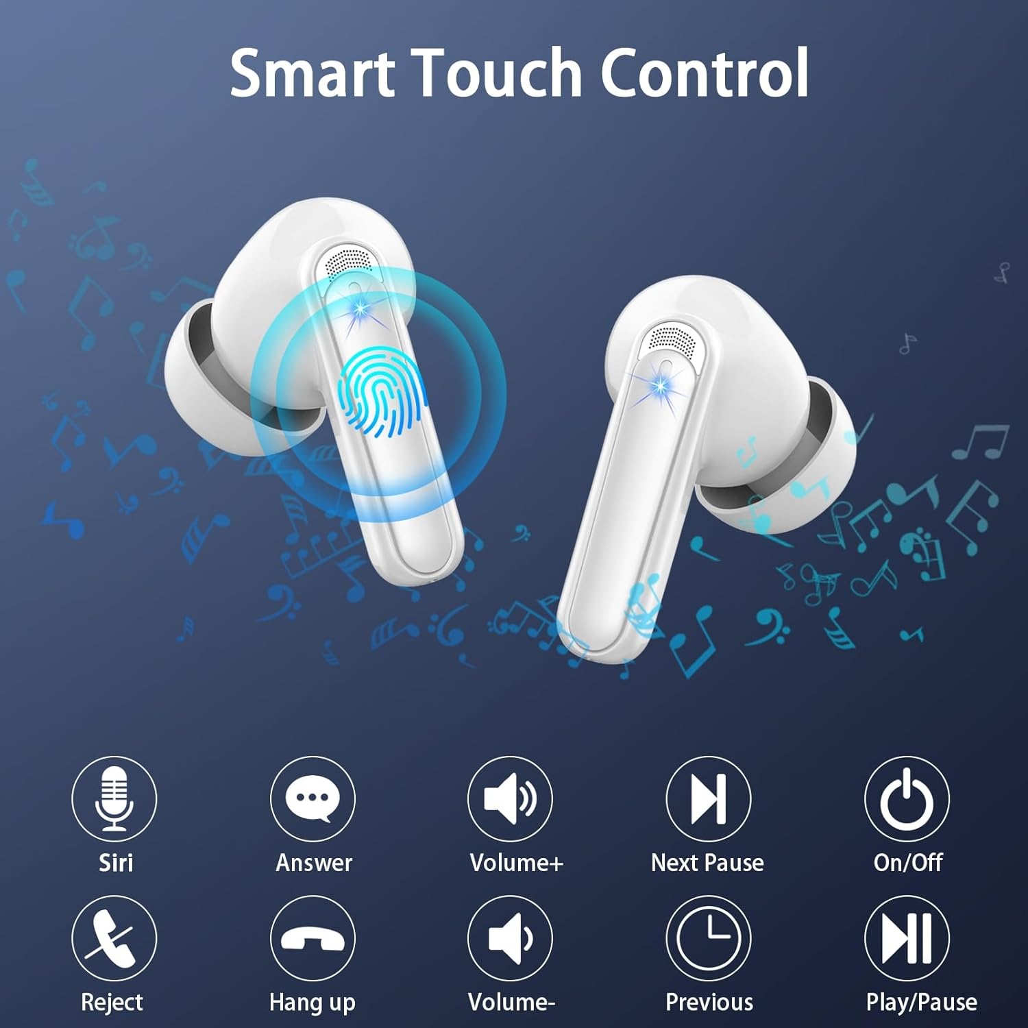 Wireless Earbuds Bluetooth 5.3, 4 ENC Noise Cancelling in Ear Headphones with 48H Playtime, IPX7 Waterproof, LED Display, Comfort Fit for Sports, Moon White image number 4