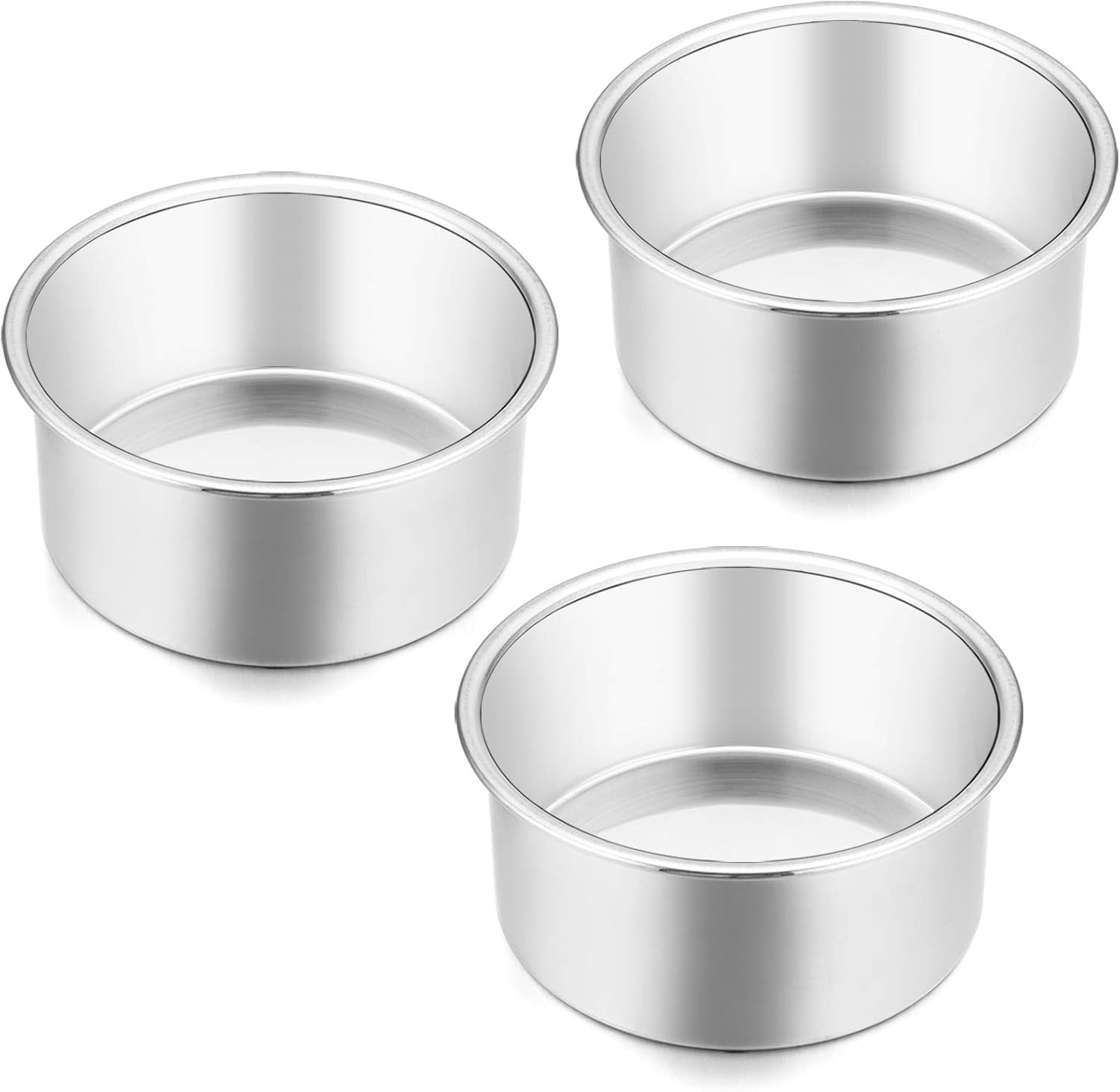 4 Inch Cake Tin Pan Set of 3, E-Far Stainless Steel Mini round Smash Cake Baking Pans, Non-Toxic & Healthy, Straight Sided & Even Baking, Easy Clean & Dishwasher Safe image number 2