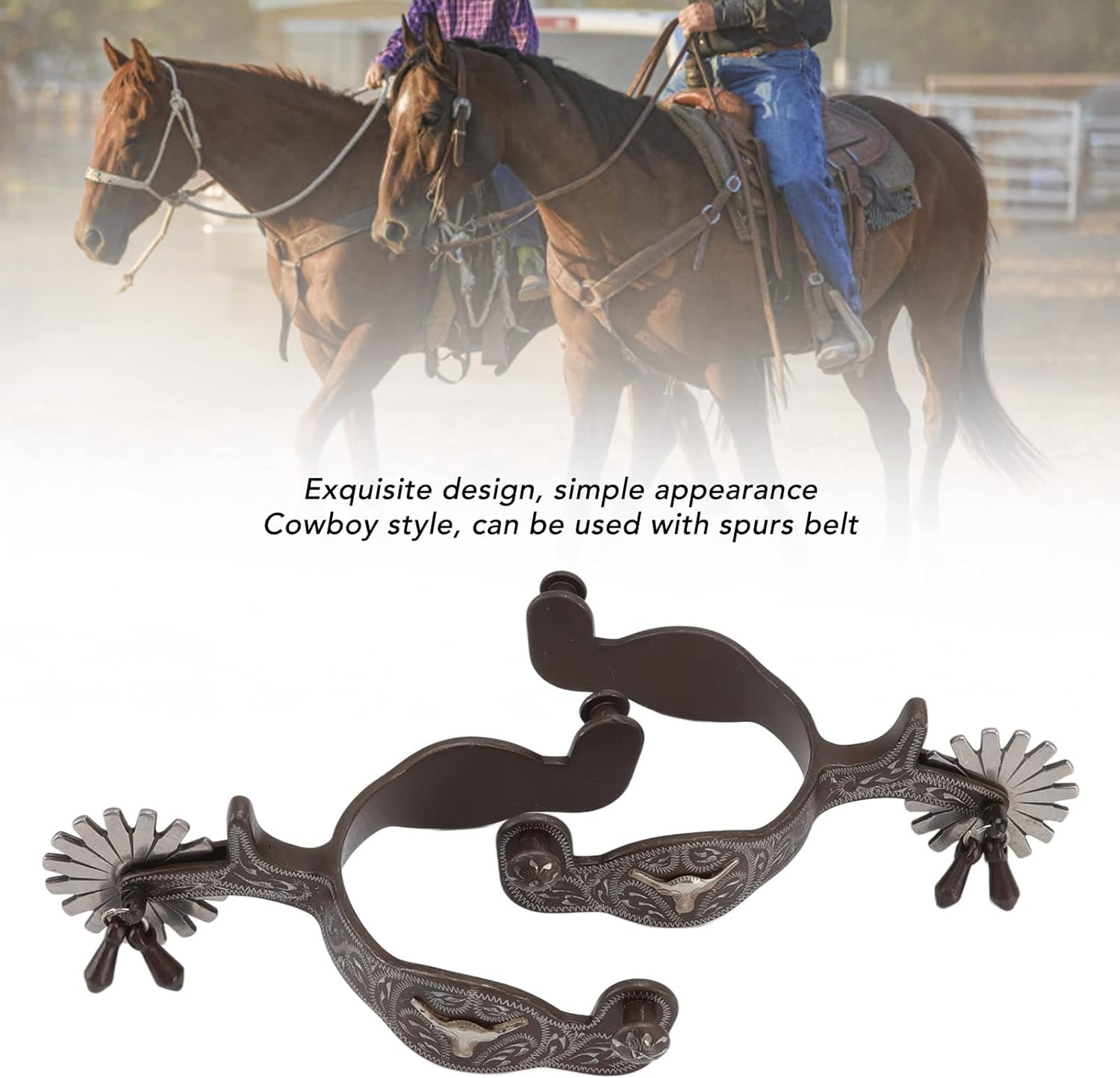 Western Engraved Spurs, 1 Pair Western Cowboy Boot Spurs, Carbon Steel Engraved Horse Spurs with Vintage Pattern, U Shaped Equestrian Spurs for Saddlery Equestrian Equipment image number 6