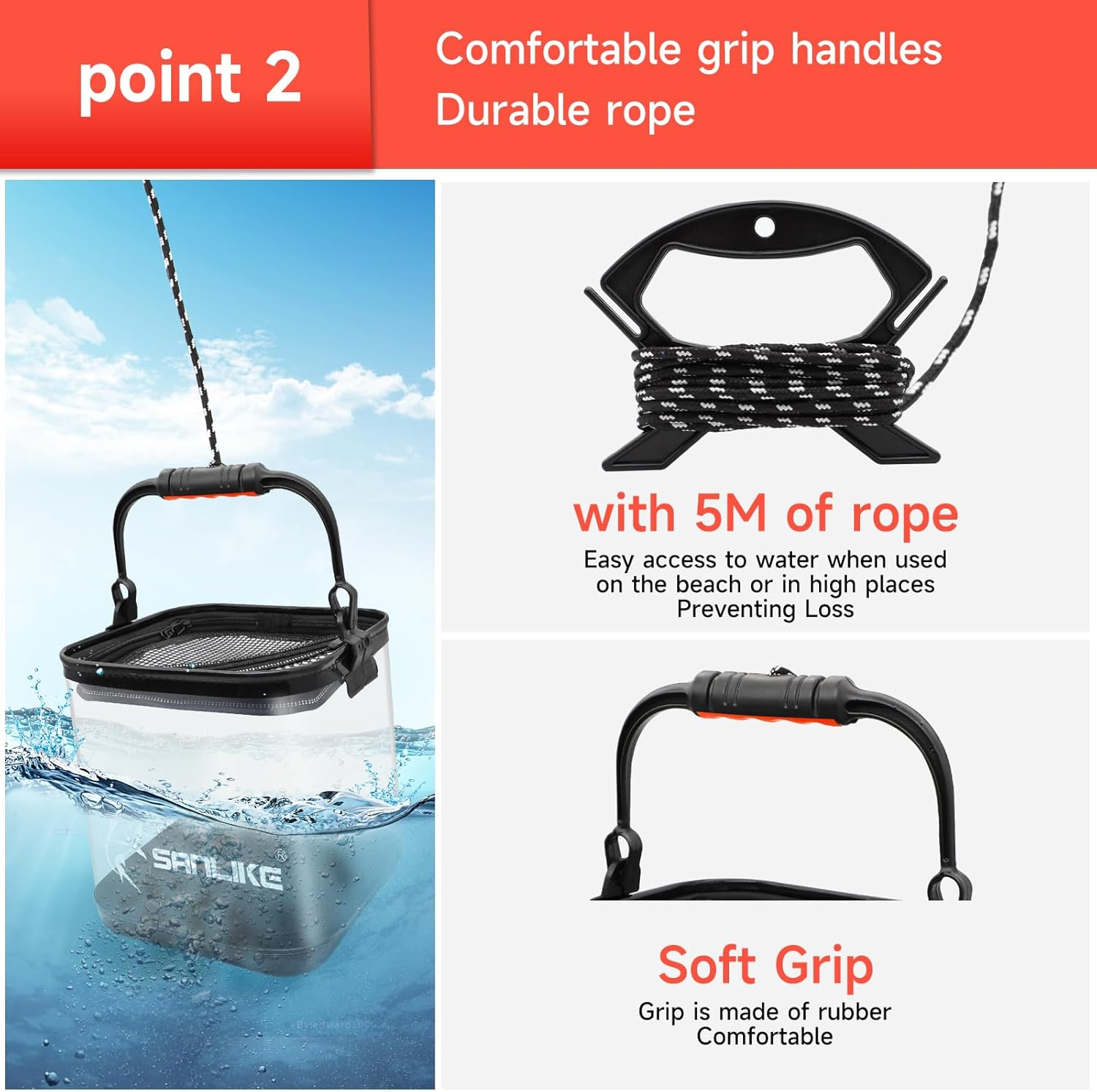 KOMCLUB Collapsible Bucket Foldable Portable Water Bucket with Handle for Camping Fishing Hiking Travelling Gardening 12L Transparent image number 3
