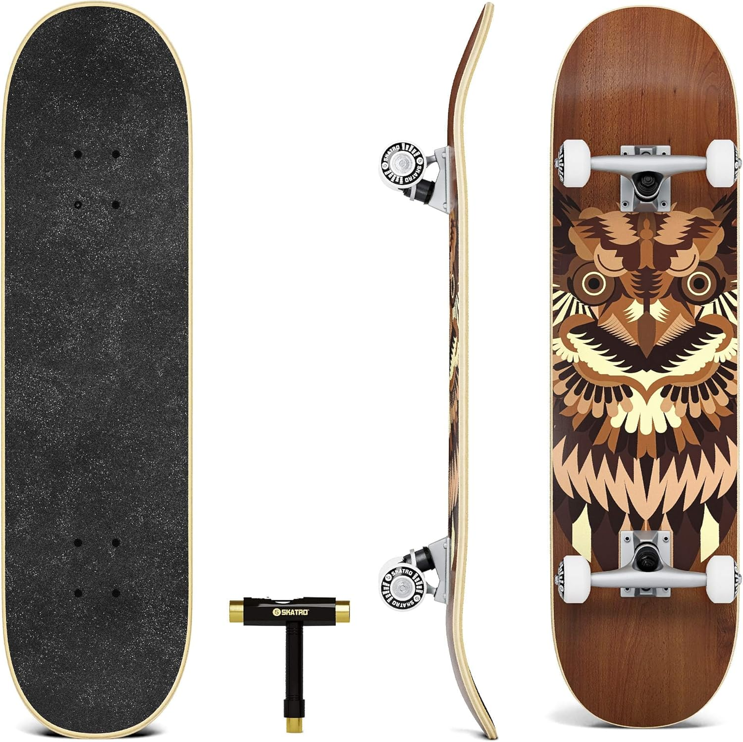 Skatro - Pro Skateboard 31" Complete Skateboard. Skate Board Ages: Adults, Boys, Girls, Beginners, and Kids - Ace Black Skull image number 6