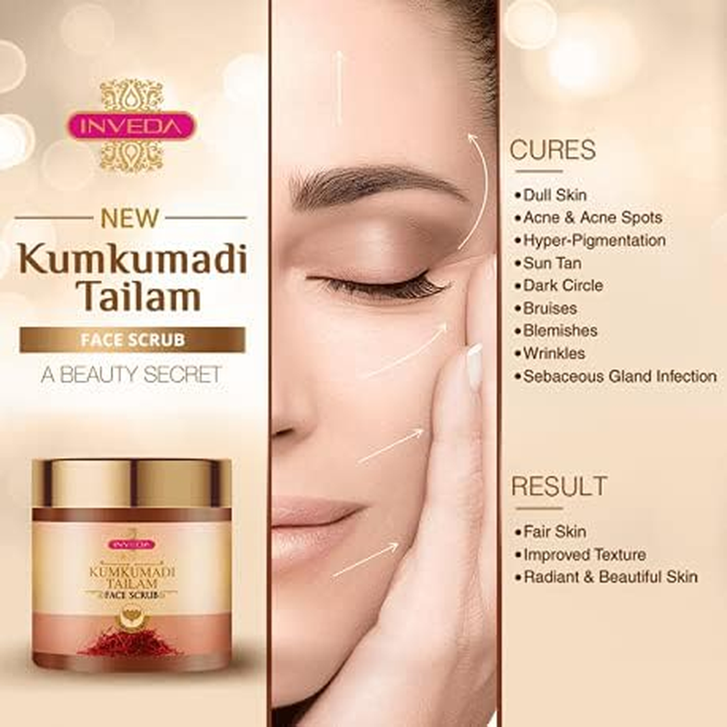 Inveda Kumkumadi Tailam Face Scrub | Prevents 9 Skin Problems with Kesar, Turmeric, Licorice and Sandalwood for Removing Dead Skin Cells for Radiant & Spot Free Skin, 100Ml image number 5