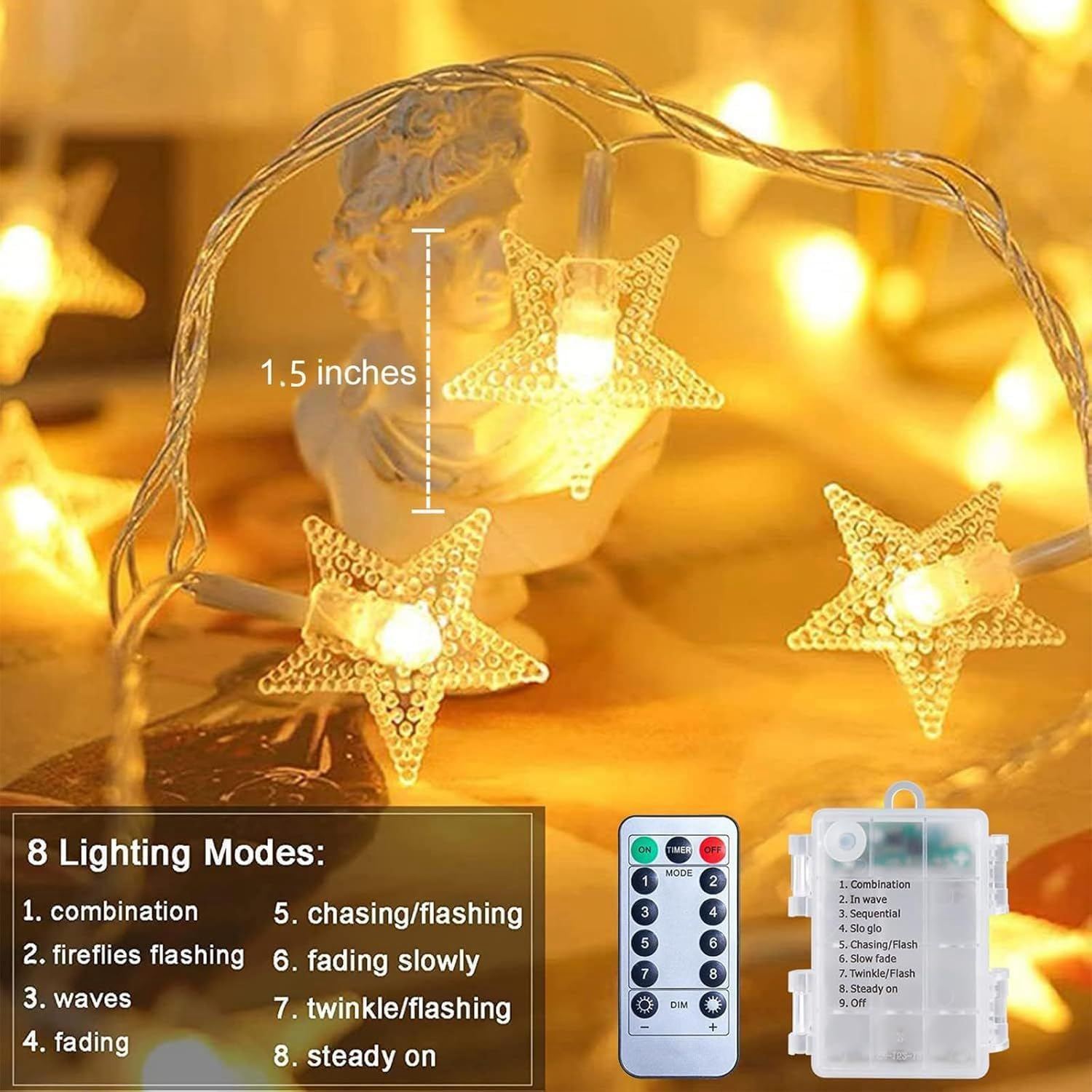 Augshy 20Ft 40 LED Star Lights Star String Lights, Star Fairy Lights String with Remote Control Christmas Twinkle Lights Indoor Outdoor for Home Car Wedding Party Xmas Tree Decoration, 8Modes image number 4
