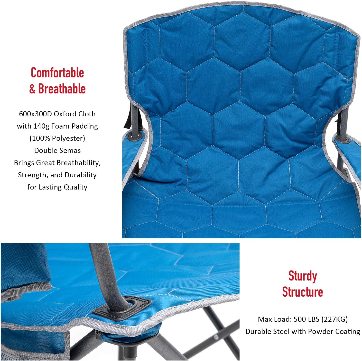 SUNNYFEEL Camping Chair, Oversized Camp Chair Heavy Duty 500 LBS for Big Tall People with Cup Holder & Pocket for Outdoor/Travel/Picnic/Camp (Blue) image number 4