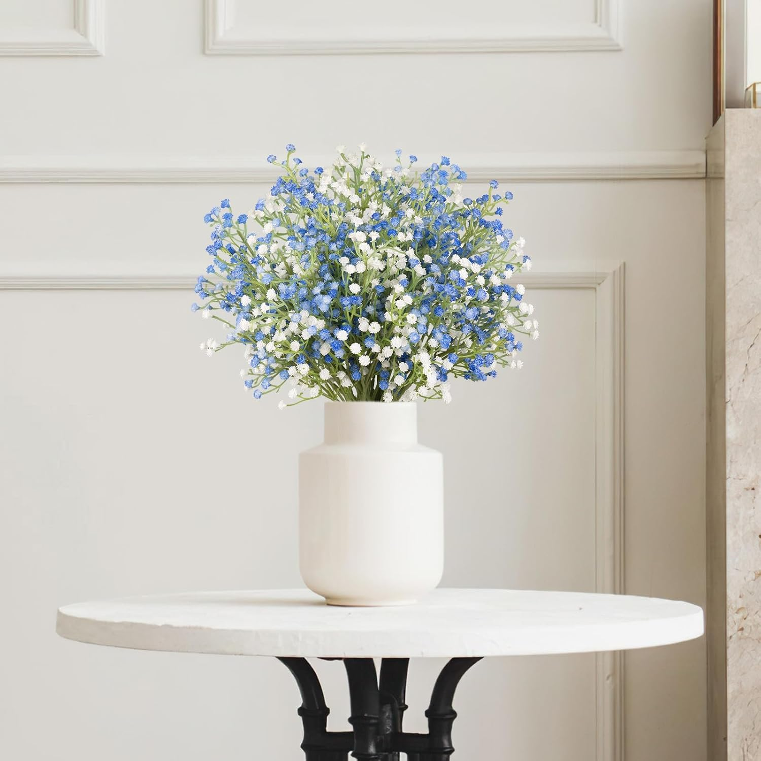 10Pcs Artificial Breath Flowers Fake Real Touch Flowers for Wedding DIY Wreath Table Centerpieces Floral Arrangement Home Decor(White&Blue) image number 5