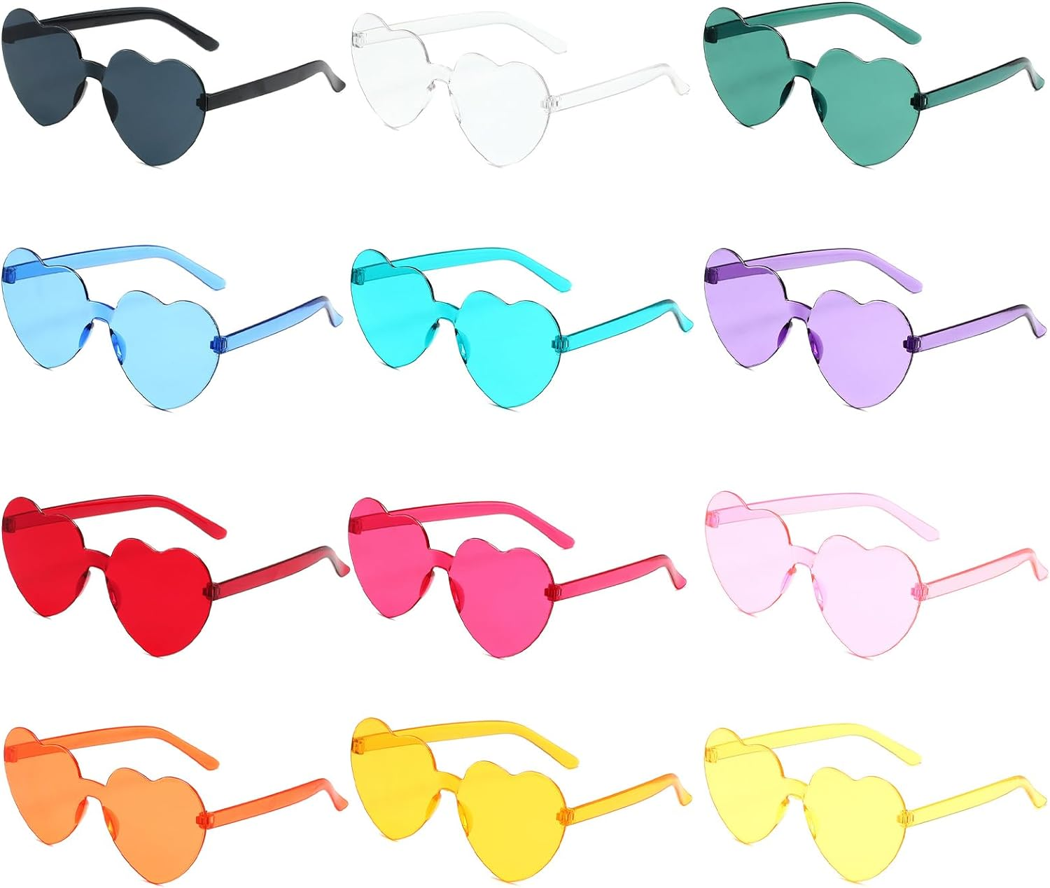 Lenamos 12 Pairs Rimless Sunglasses - Colorful Heart Frameless Sunglasses Bulk for Party Favors Women Men Decoration image number 3