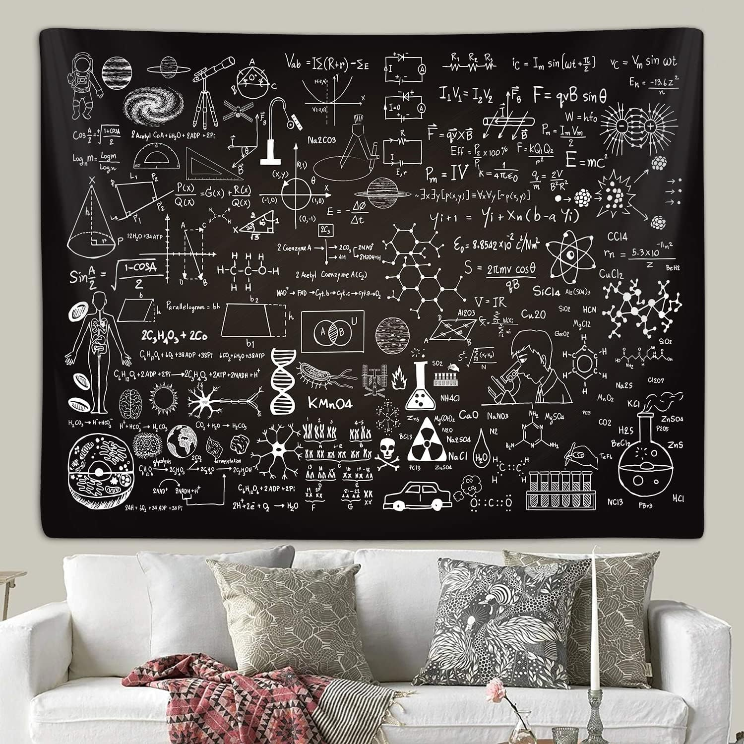 Classroom Tapestry for Science Lab Backdrop Decorations, Math Science Theme Table Cloth Tapestries Wall Hanging for Bedroom College Dorm Living Room School Decor 80X60", Education Poster Blanket image number 2
