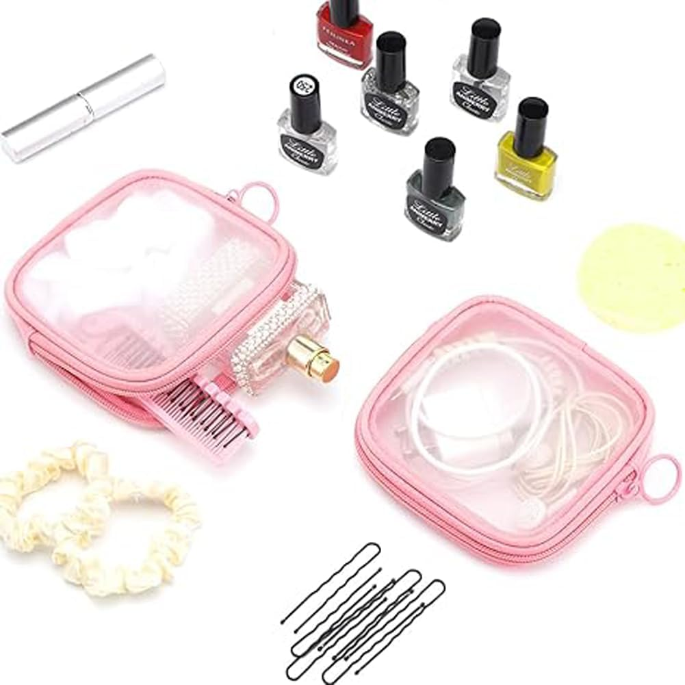 6Pcs Mesh Makeup Bag Mesh Cosmetic Bag Travel Toiletry Bag Pouch with Zipper Mini Portable Makeup Cosmetic Travel Toiletry Purse Bag for Daily Accessories(Lake Blue+Pink) image number 2