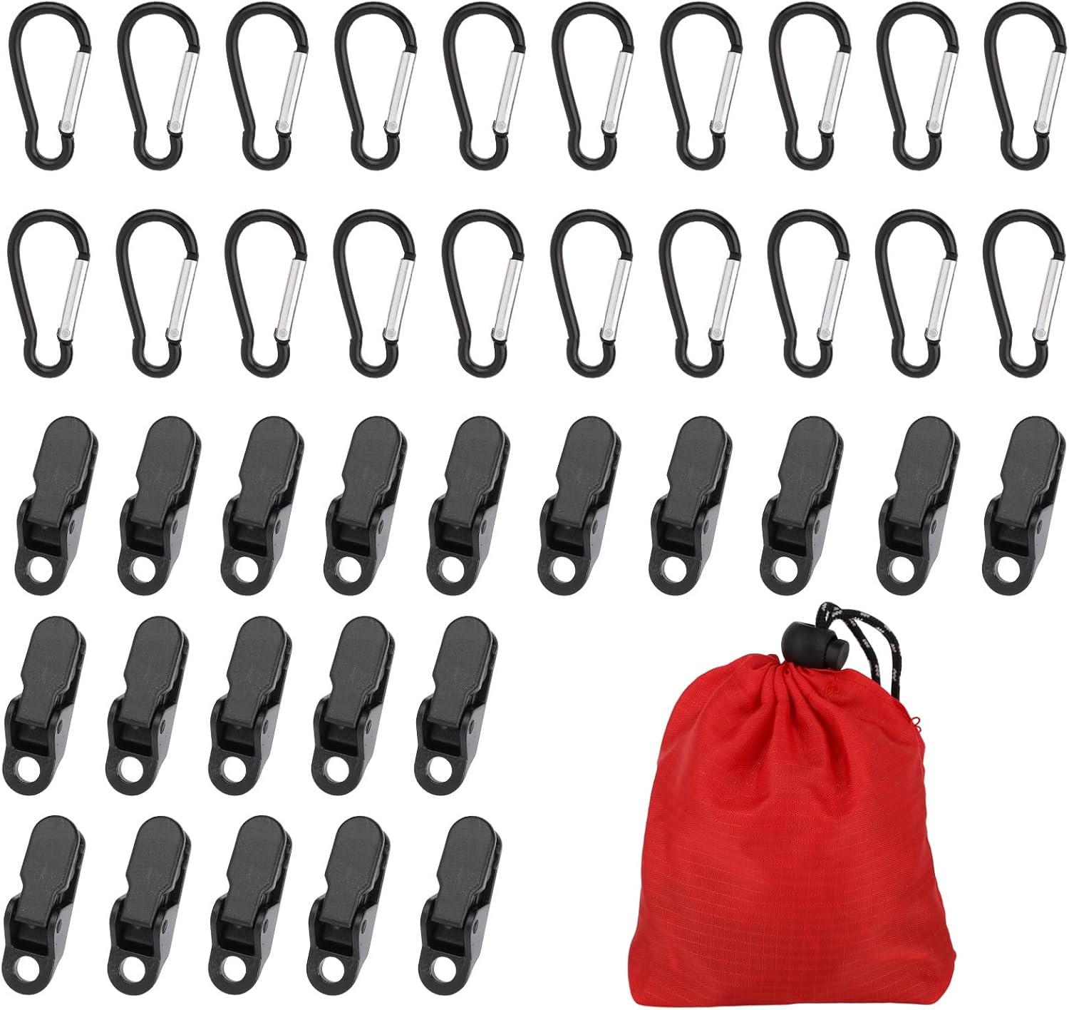 20Pcs Heavy Duty Tarp Clips with 20Pcs D Buckles, Adjustable Waterproof Tarp Clamps Reusable Tarpaulin Clips D-Shaped Hooks for Tents Canopy Boat Pool Cover image number 6