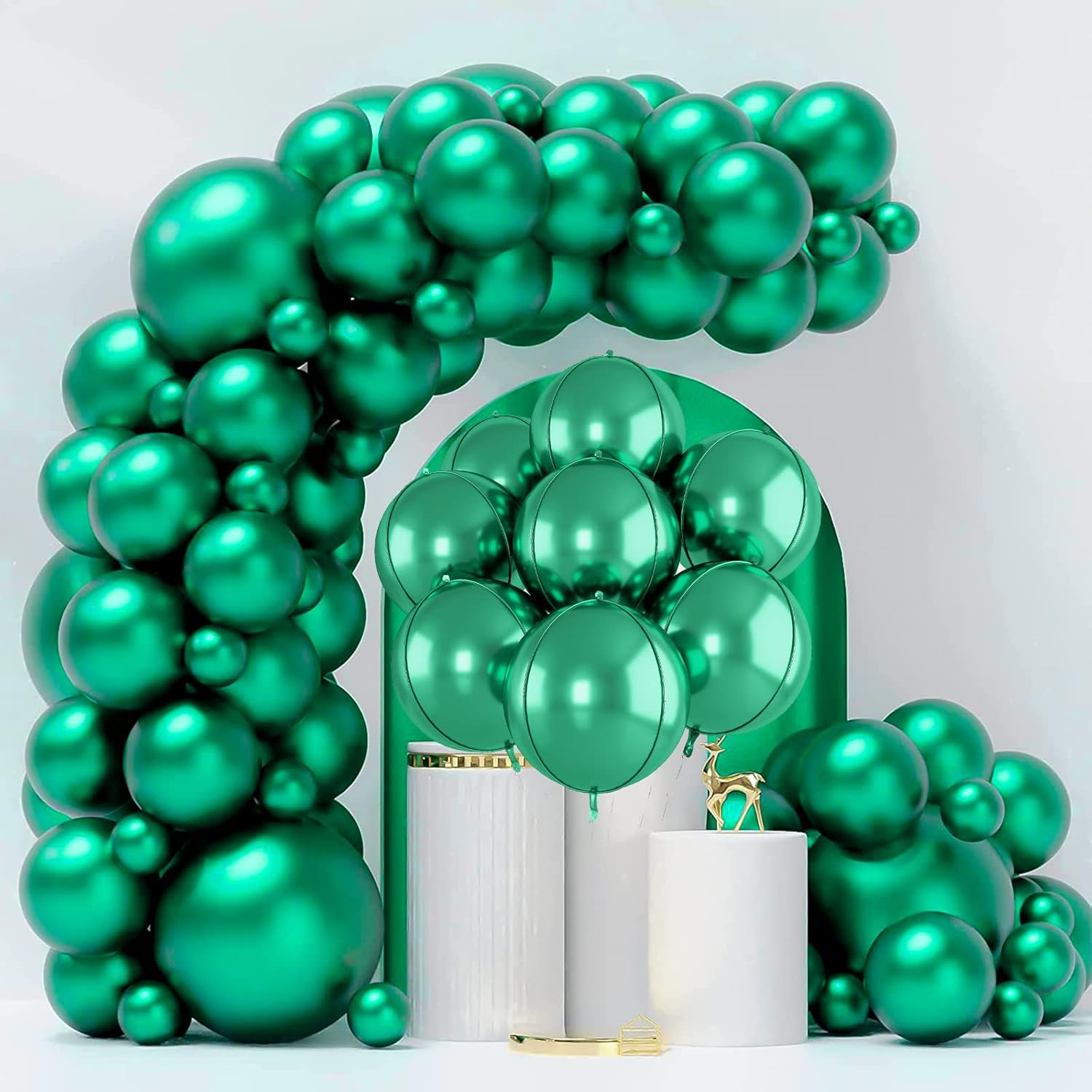 Metallic Green Balloons 22 Inch, 8Pcs Large 4D Green Mylar Foil Balloons, Dark Green 360 Degree 4D Sphere Ball Orb Balloons for Christmas Safari Jungle Theme Birthday Party Decoration Supplies image number 4