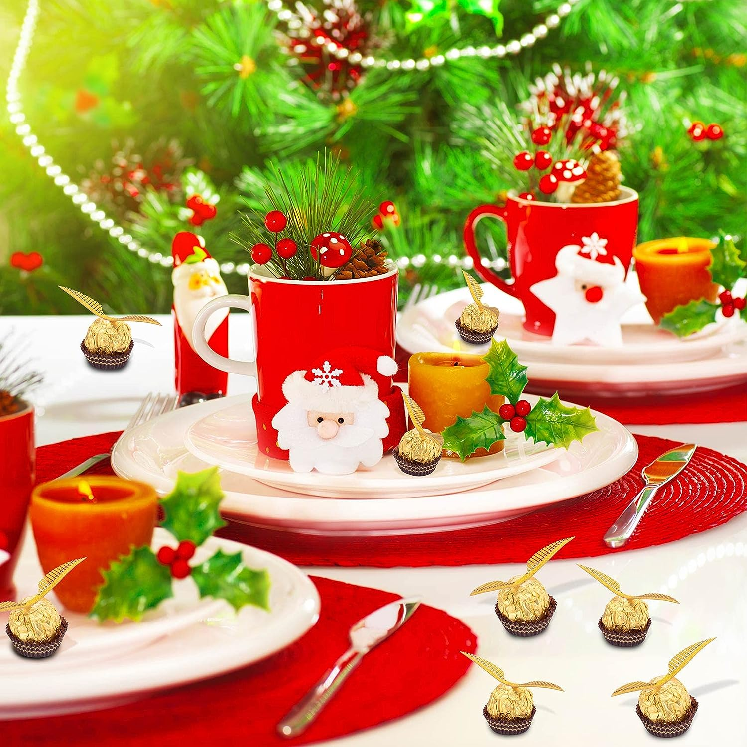 OIIKI 100PCS Wizard Party Chocolate Decoration Golden Hollowed Wings, Gold Angle Wings Candy Decor with Dot Tape DIY Party Crafts Supplies for Cake Birthday Christmas Cupcake image number 3