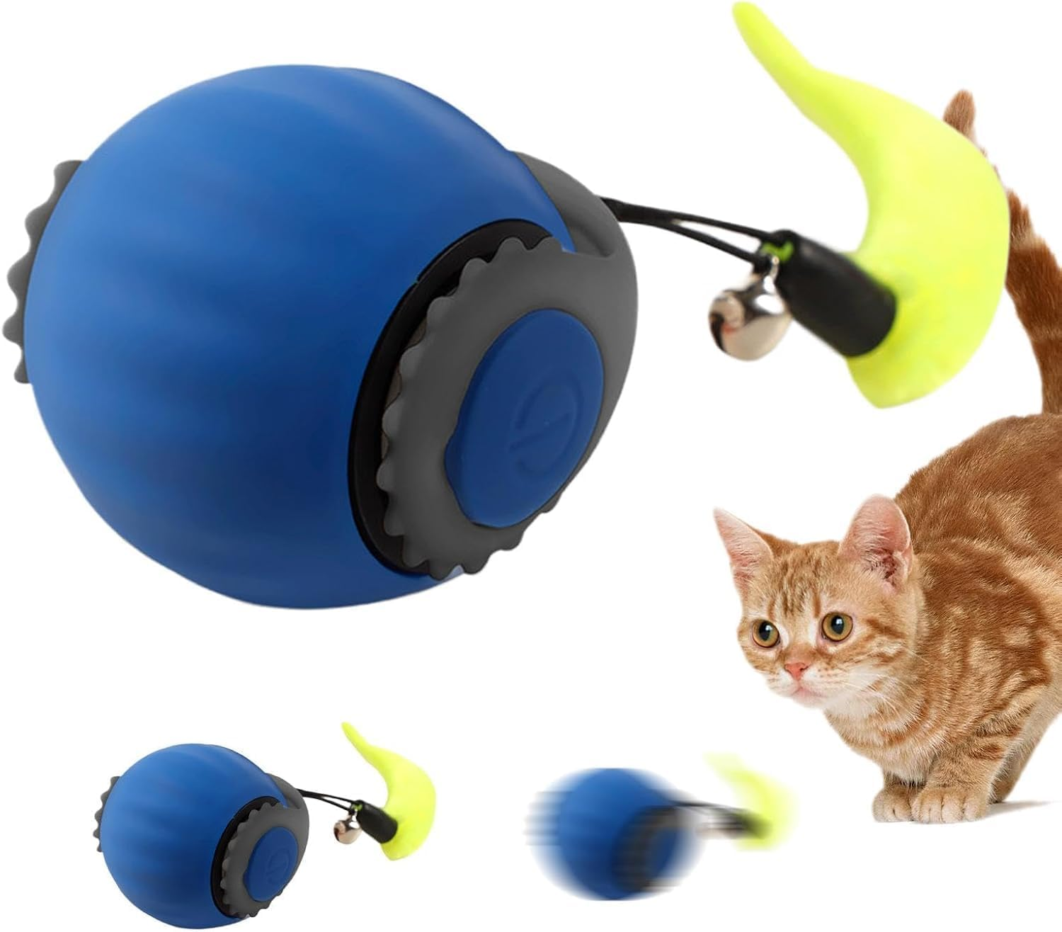 Xinyee Interactive Cat Ball Toy, Automatic Rolling for Indoor Pet Cat Ball Quiet Pet Toy Ball Automatic Moving Bouncing Ball Kitten Toy Rechargeable Silicone Premium Self Rotating Ball (Blue)