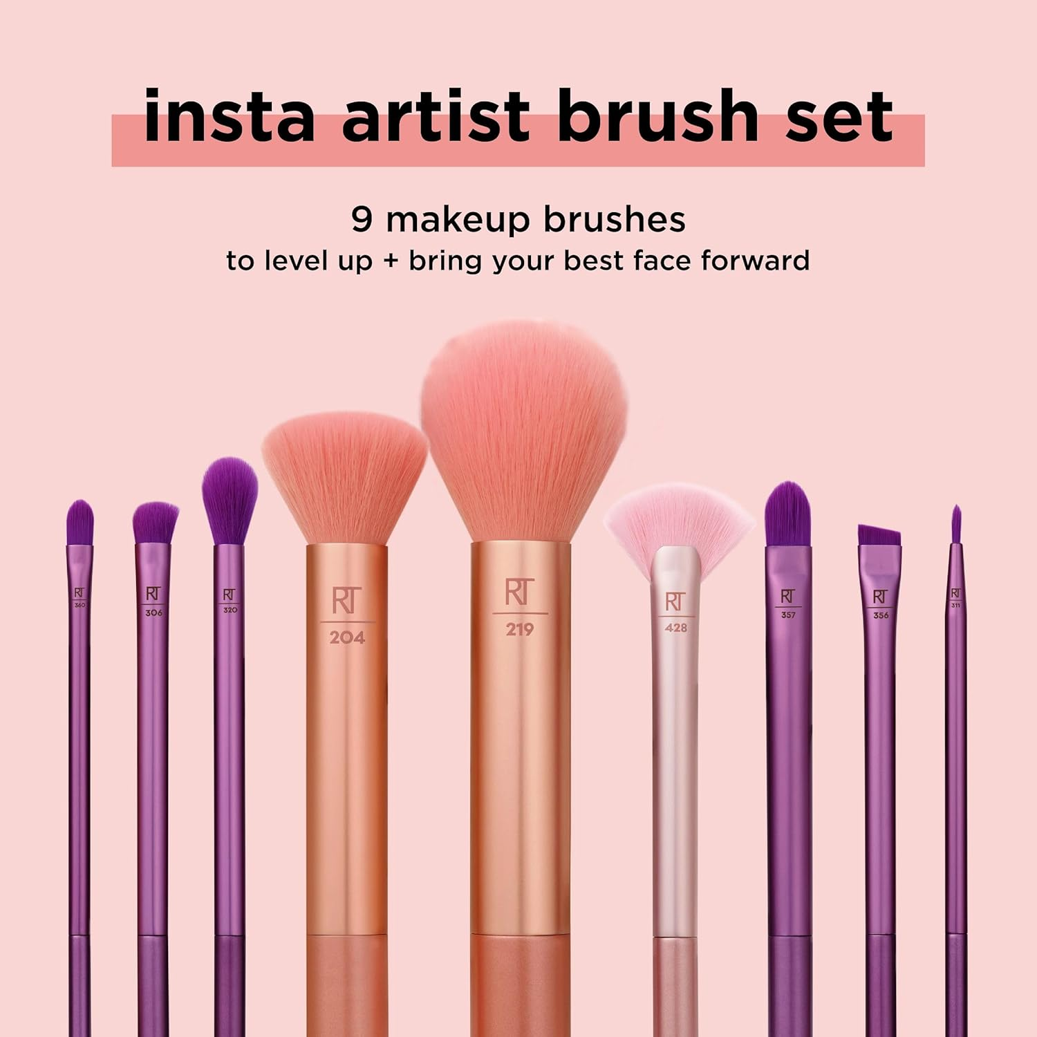 Real Techniques Insta Artist Brush Kit, Face, Cheek & Eye Brush Set, Makeup Brush Kit, for Foundation, Blush, Bronzer, Concealer, & Eyeshadow, Professional Quality Makeup Tools, 9 Piece Set image number 6