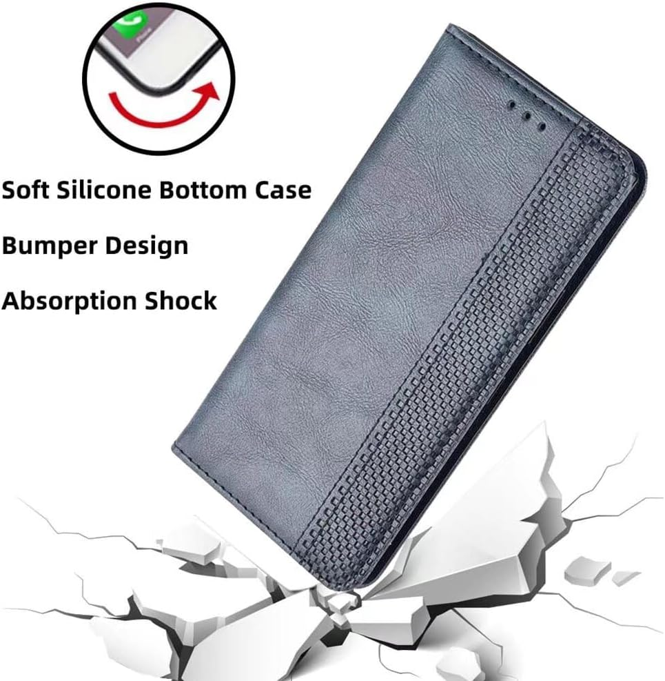 SEAHAI Leather Folio Case for Motorola Edge 60 Fusion/Edge 60 5G, Premium PU Wallet Cover with Credit Card Pocket/Cash Slots/Support Kickstand, Flip Magnetic Automatic Adsorption Shell - Blue image number 1